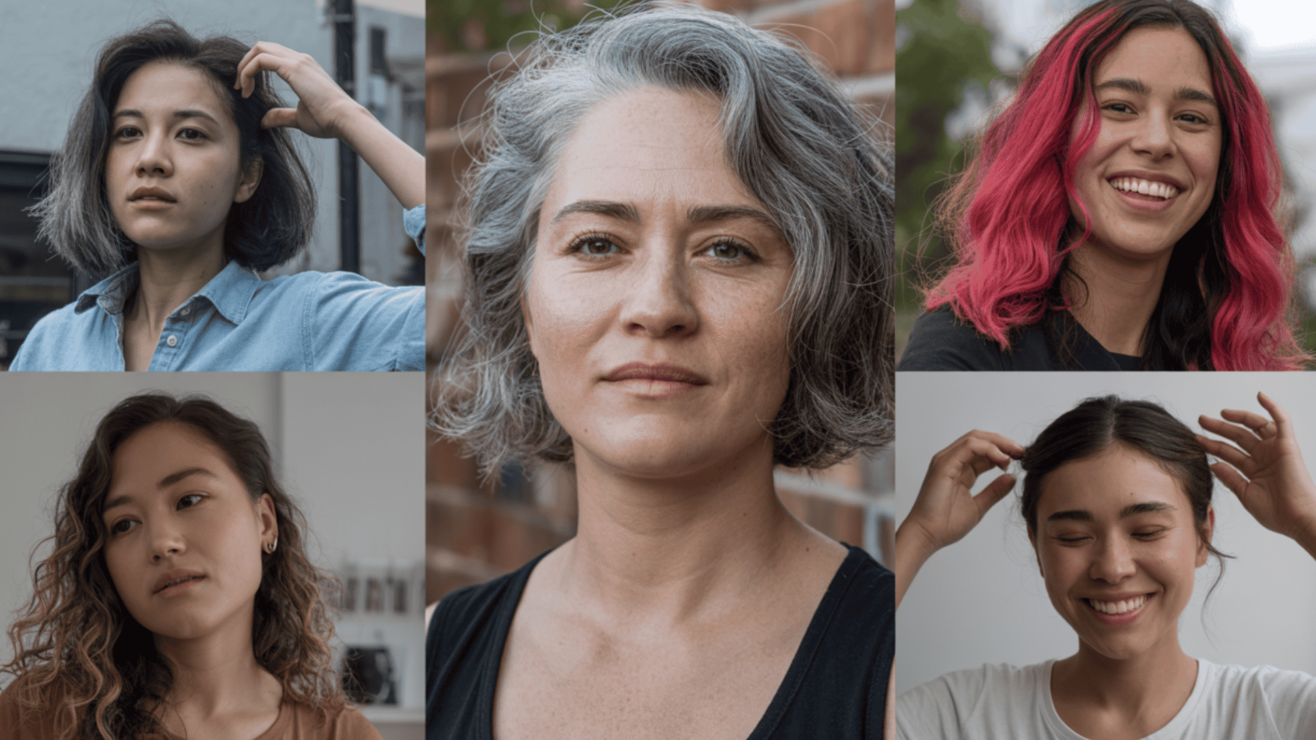 diverse women with different hairstyles and expressions, illustrating how hair reflects identity, emotions, and personal life experiences