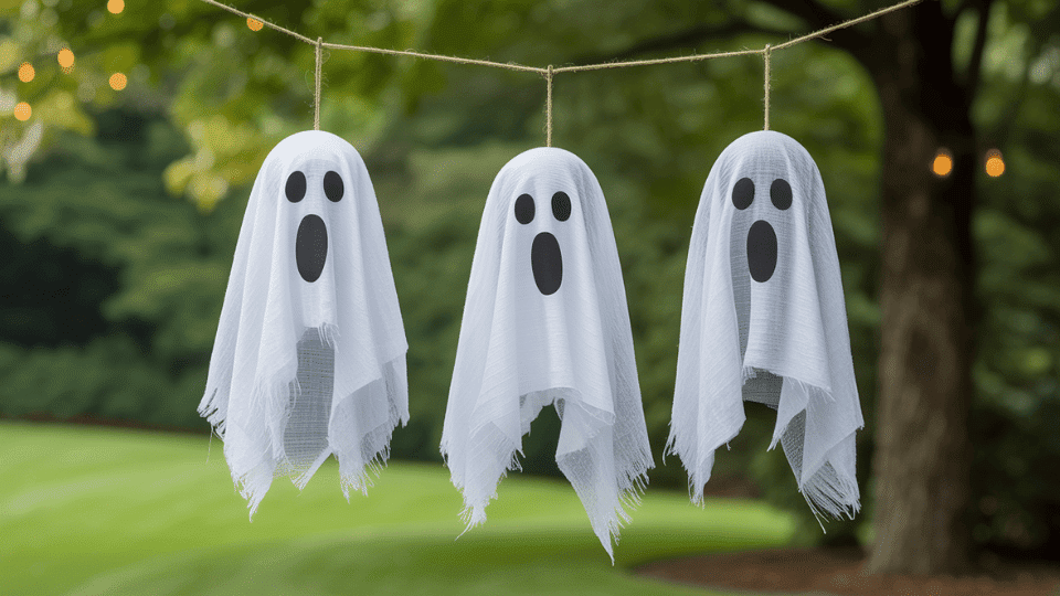 Floating Ghosts Using  Cheesecloth halloween decor ideas