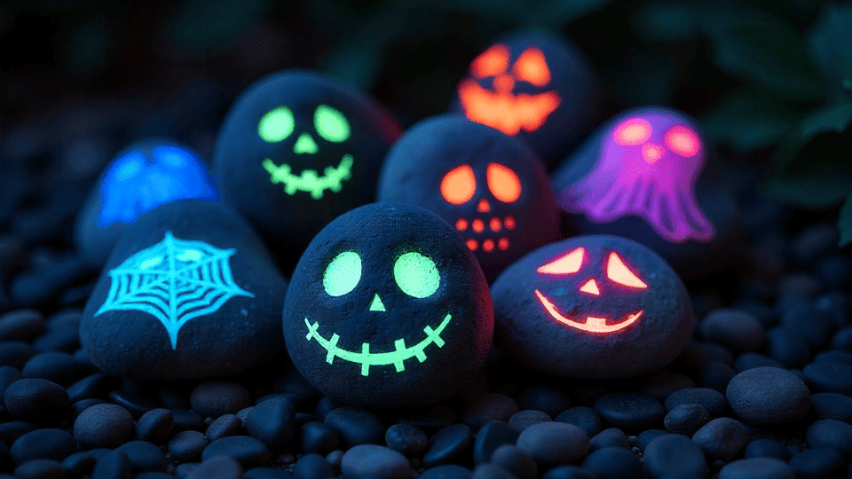 Glow in the Dark  Painted  Rocks halloween decor ideas