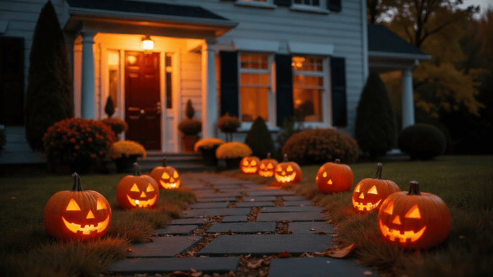 Jack-O' Lantern Pathway from Real Pumpkins