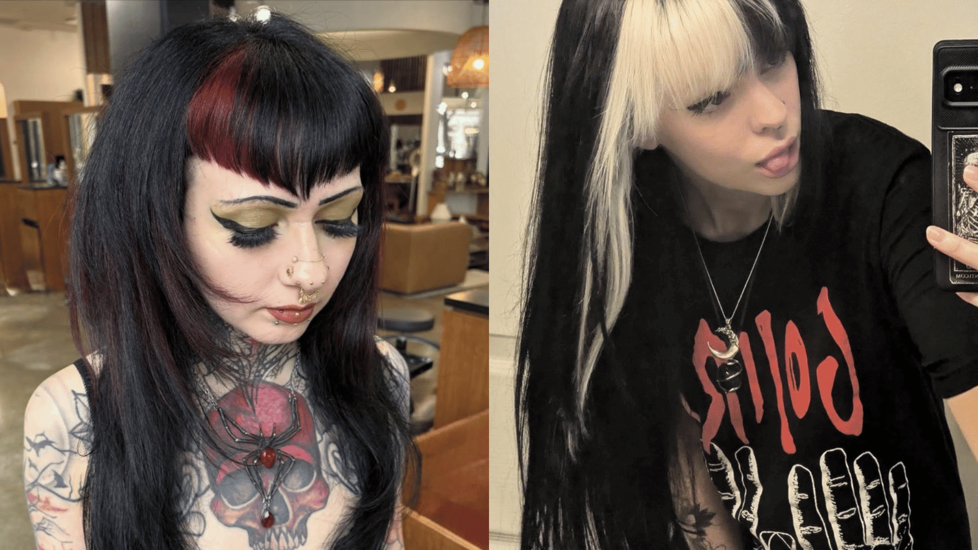 Black Hair with Colored Streaks