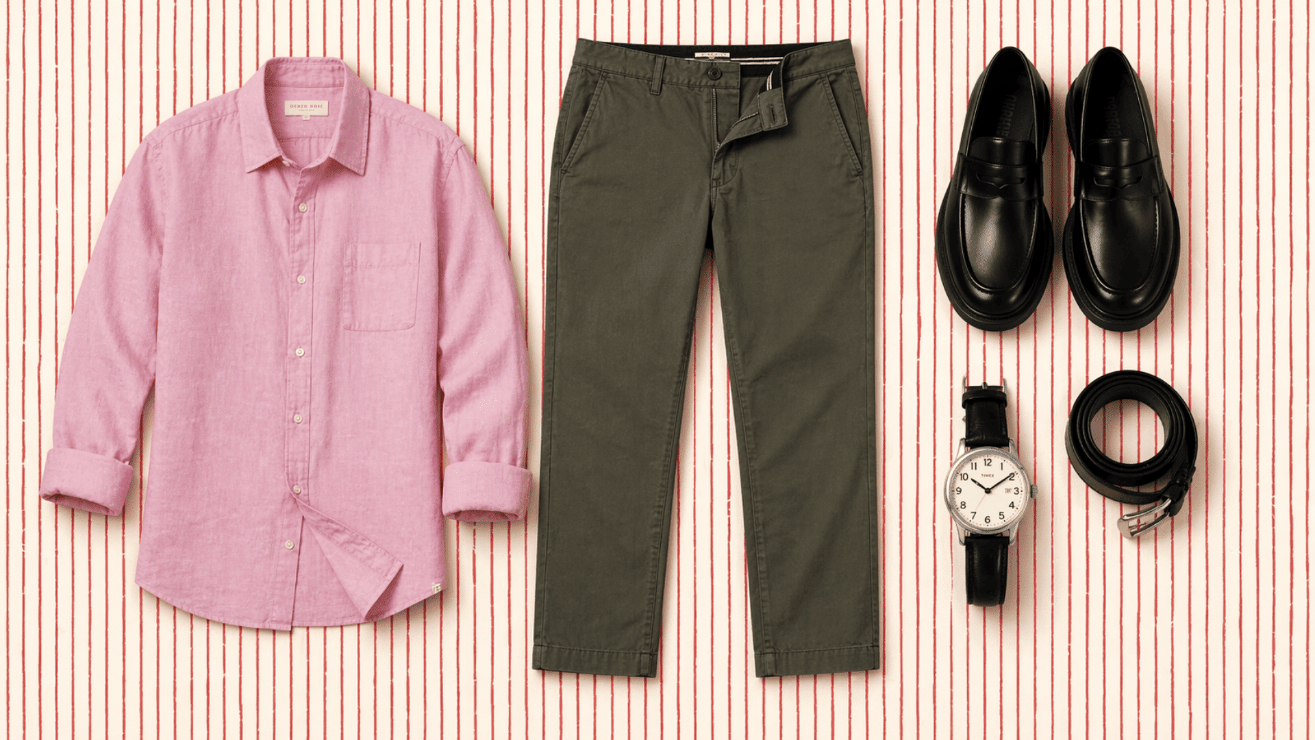 Chinos feature panels showing fabric stretch, tailored fit, hidden pockets, matte finish, and multiple neutral color options