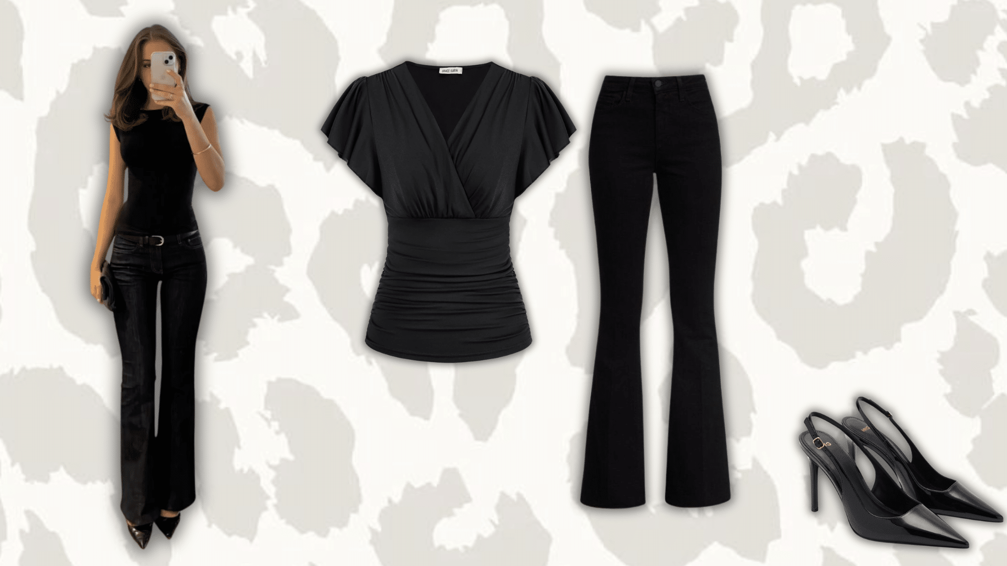 all black outfit with bootcut jeans styled for a sleek night look