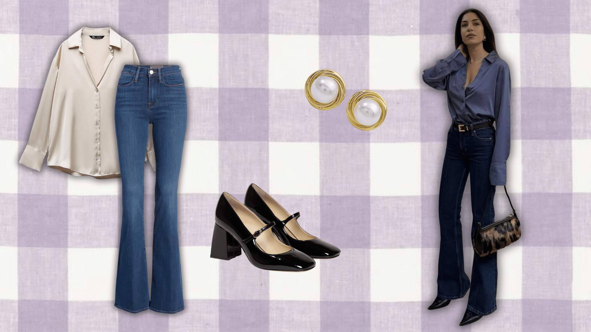 bootcut jeans paired with silk blouse for a polished workwear outfit