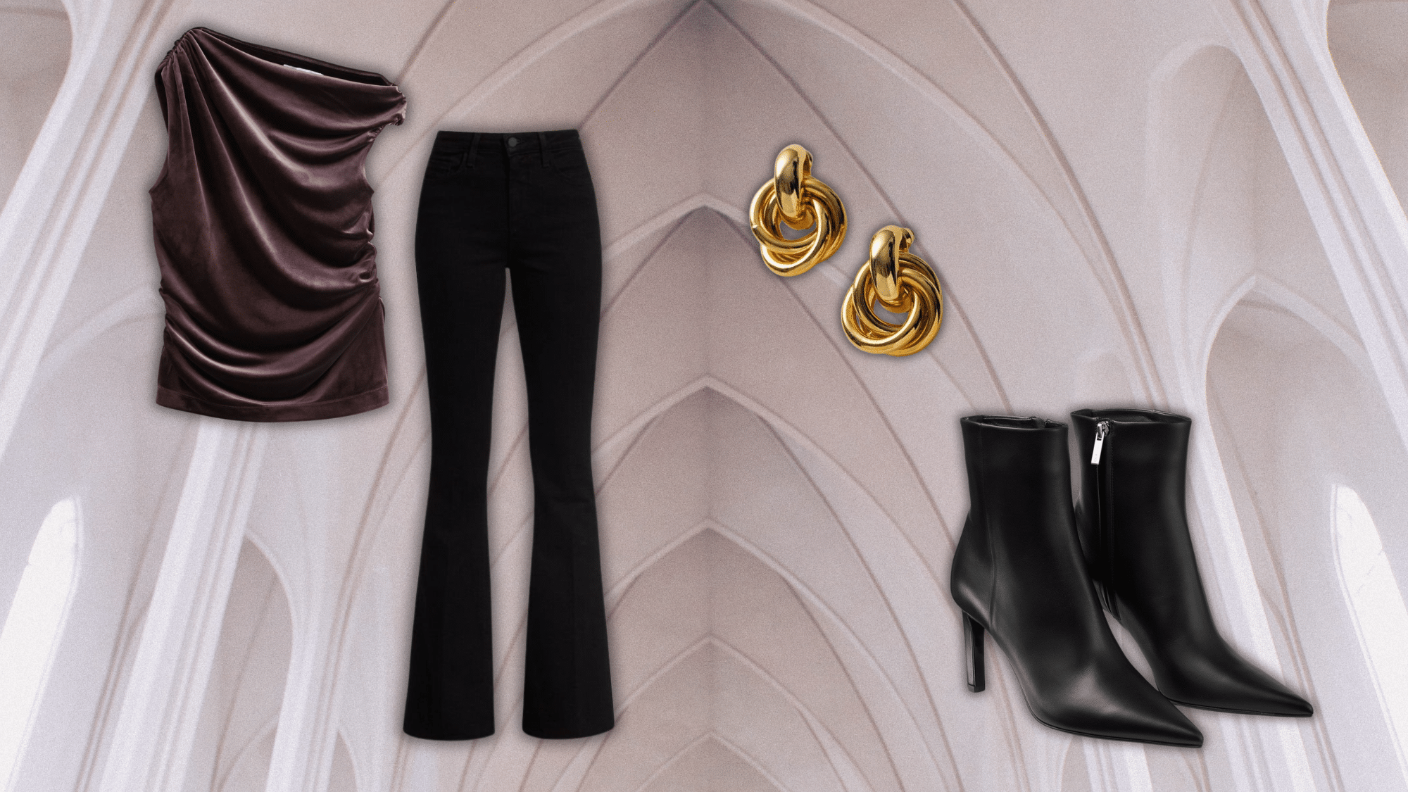 bootcut jeans paired with velvet top for an elegant evening outfit