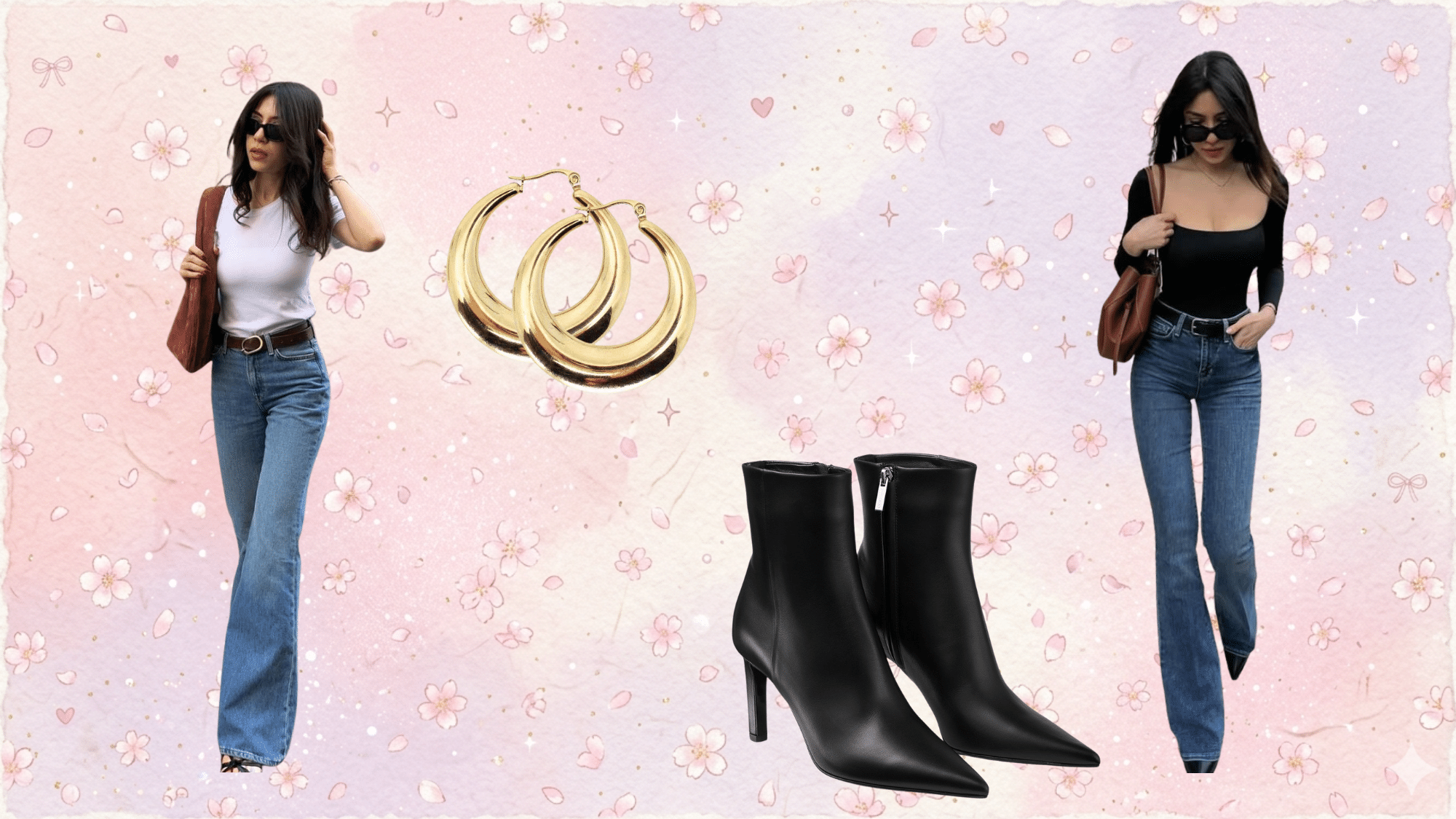 bootcut jeans styled with bold heeled boots as the statement piece