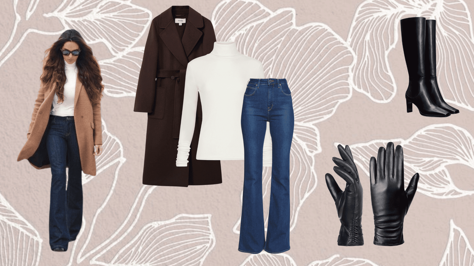 bootcut jeans styled with turtleneck and coat for a winter look