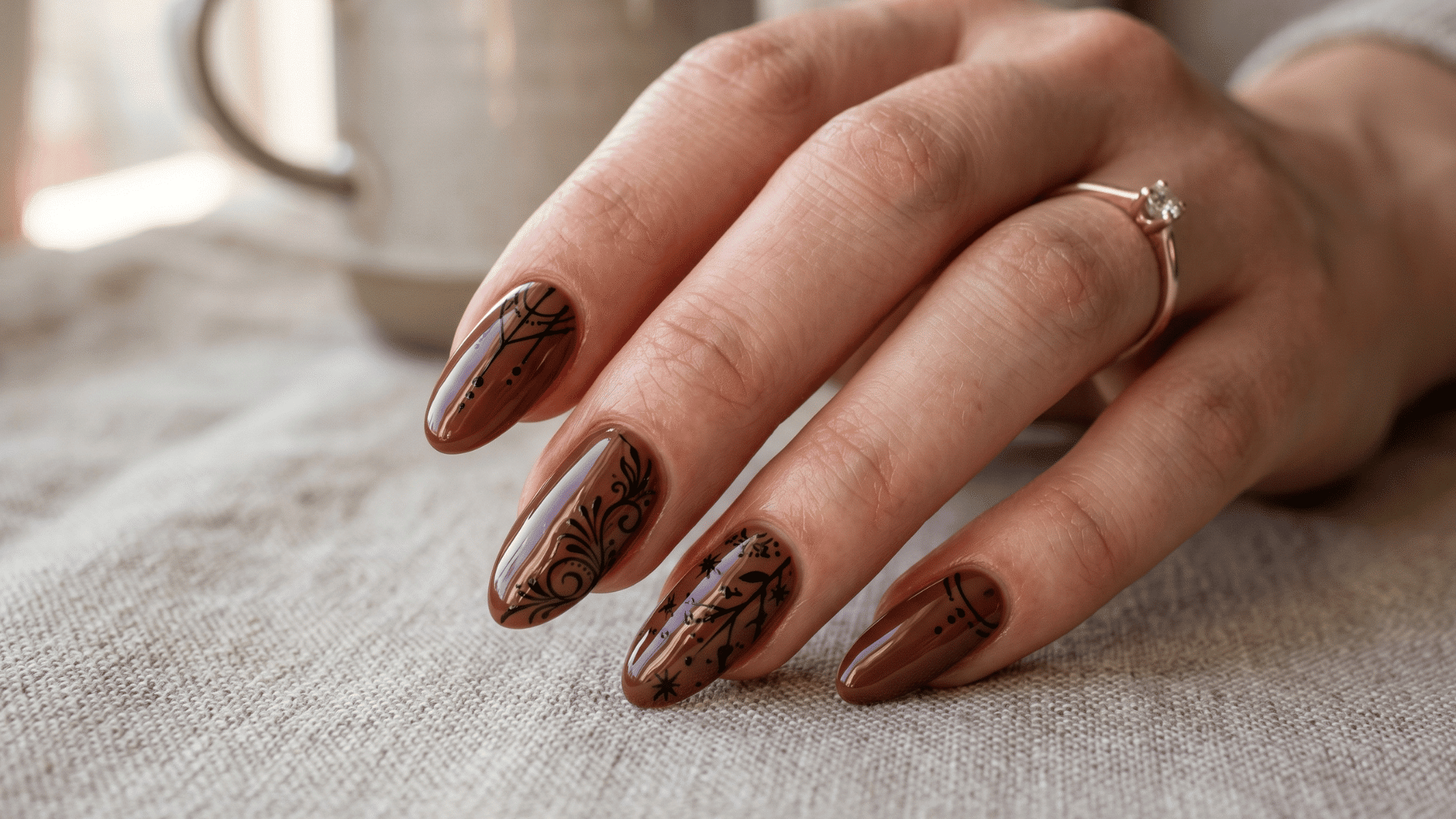 cocoa brown nails with rich glossy neutral tone