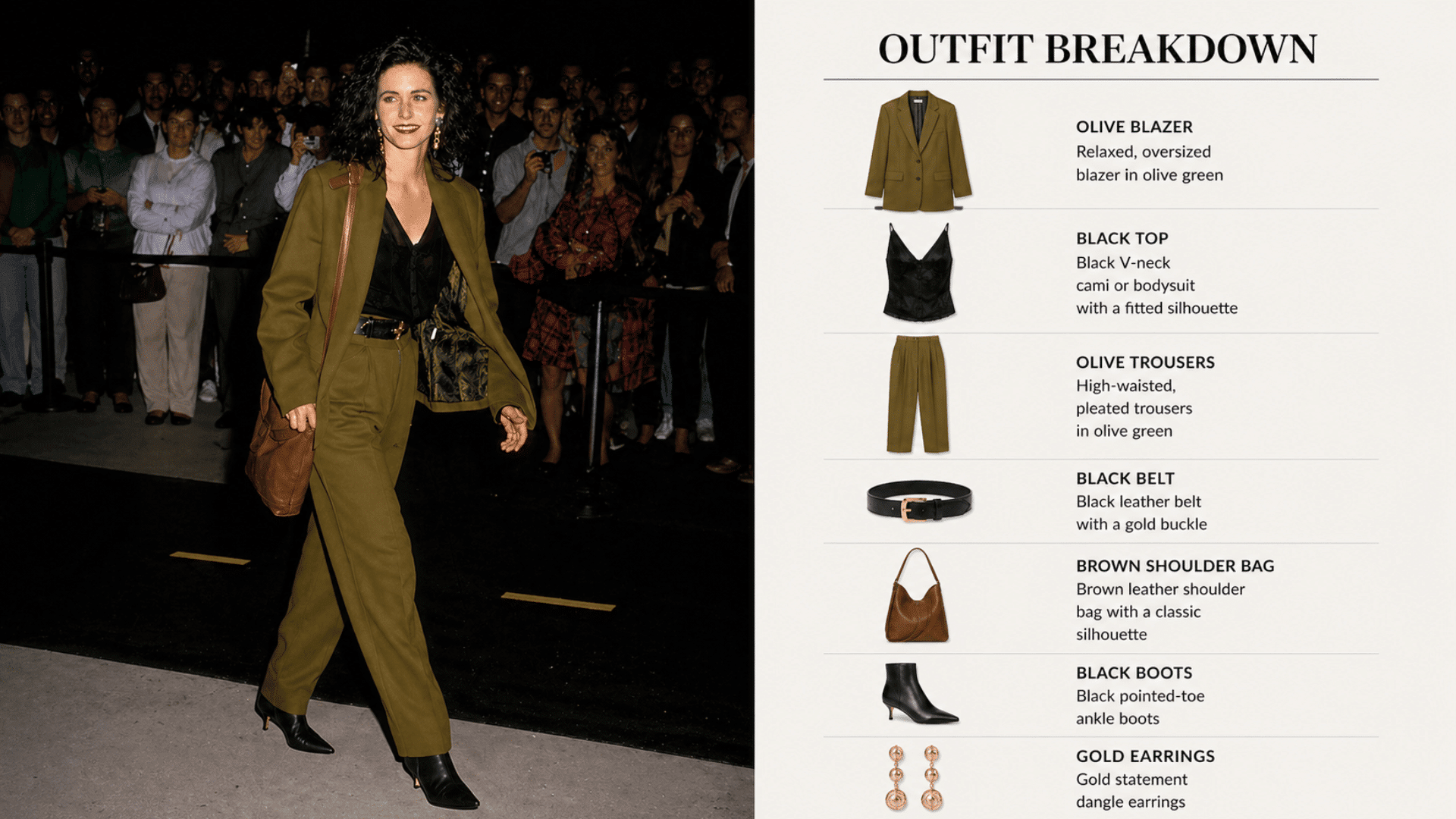 courteney cox wearing tailored neutral suit with accessories blending classic 80s style with modern fashion trends