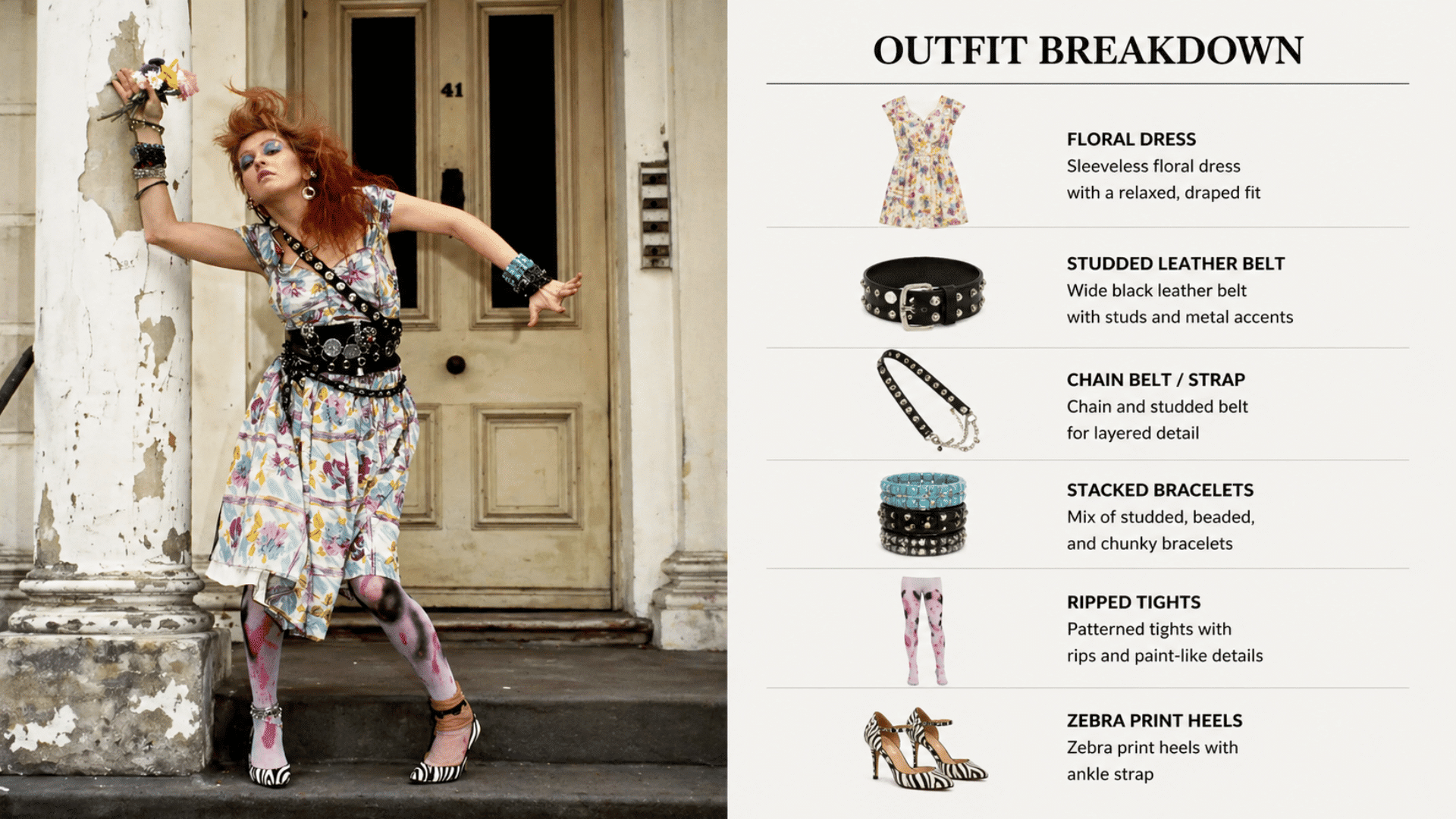 cyndi lauper wearing floral dress with boots and accessories showing a soft and modern take on 80s outfit ideas