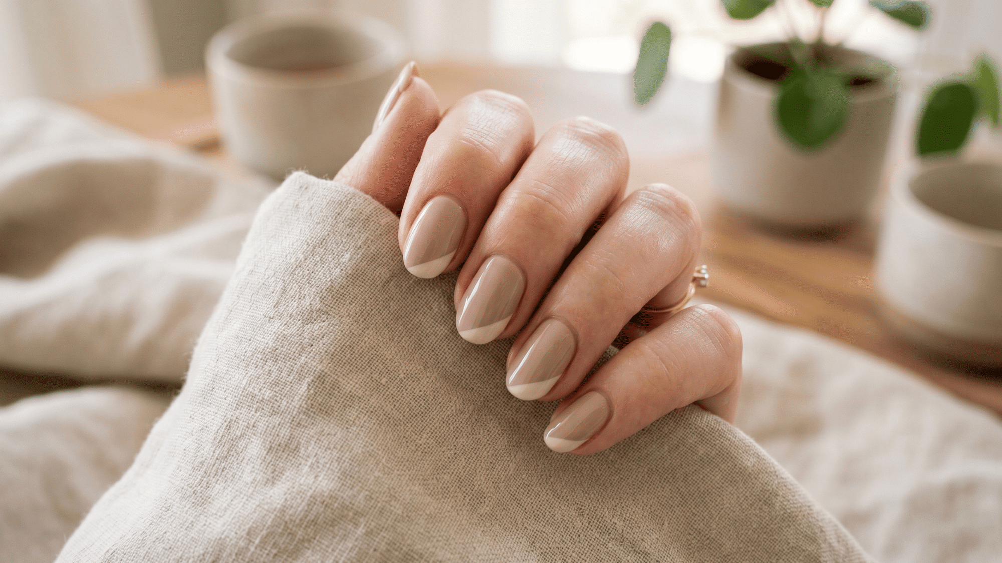 diagonal tip nails with neutral tones and minimal detail (1)