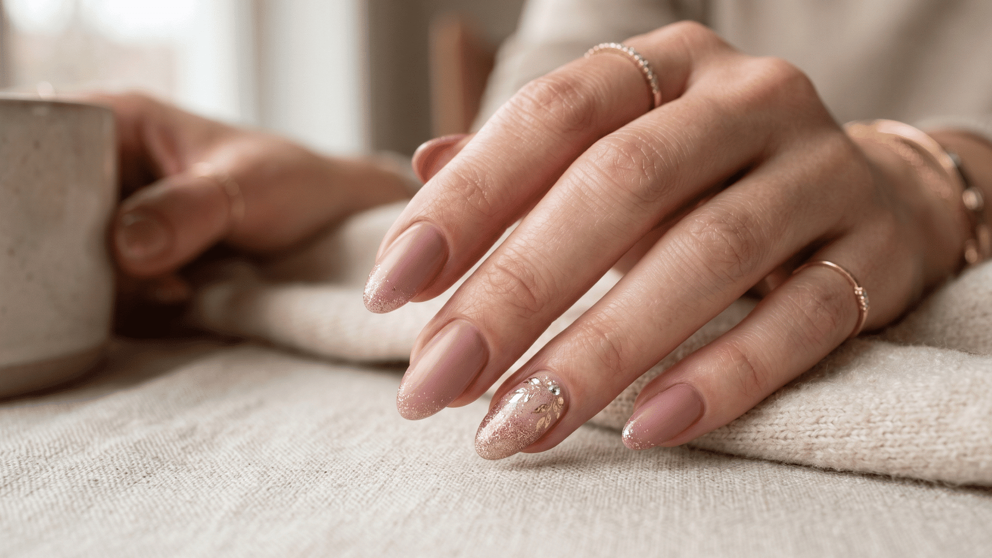 dusty rose nails with soft feminine neutral finish