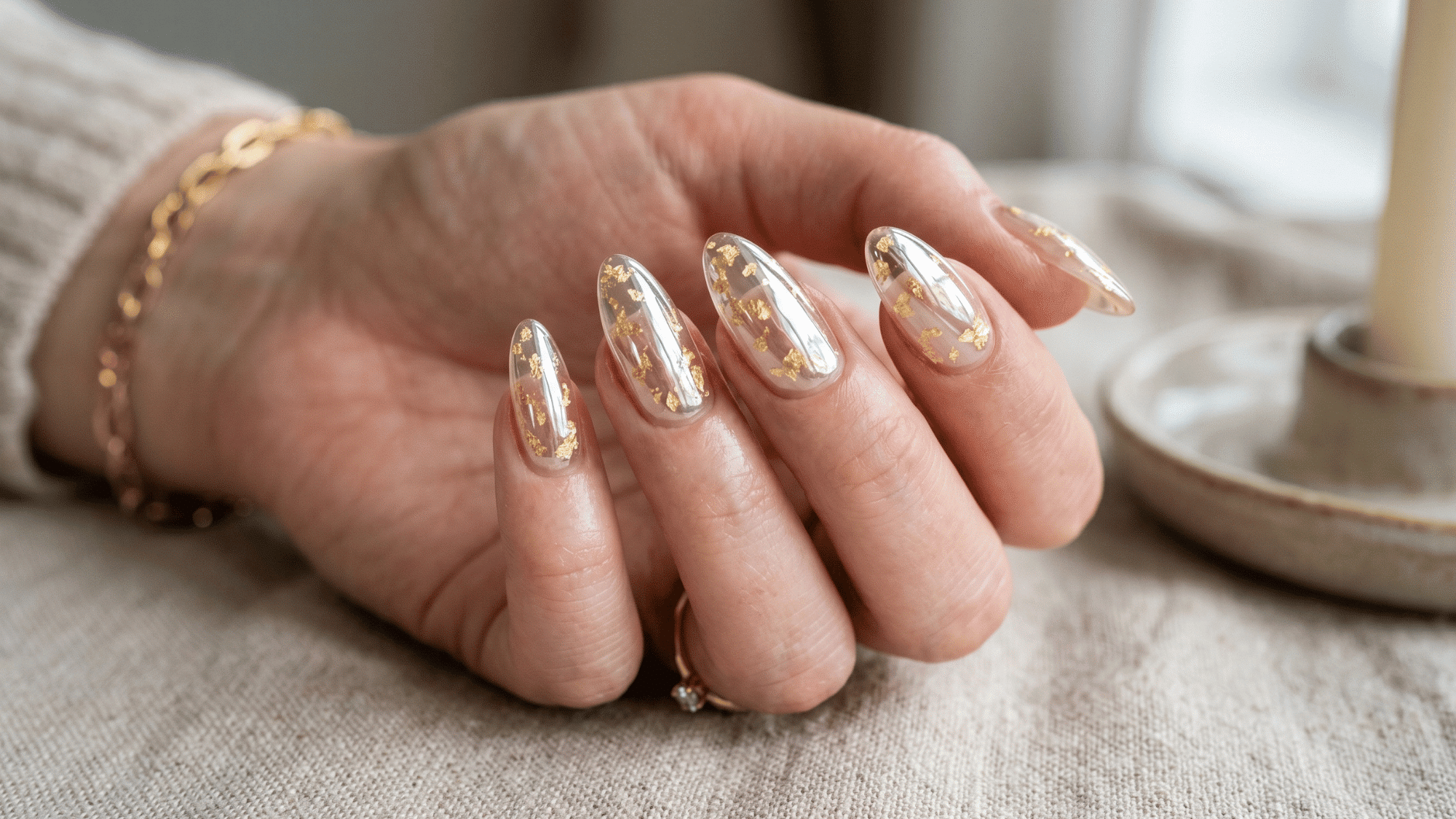 glass effect nails with high shine reflective finish