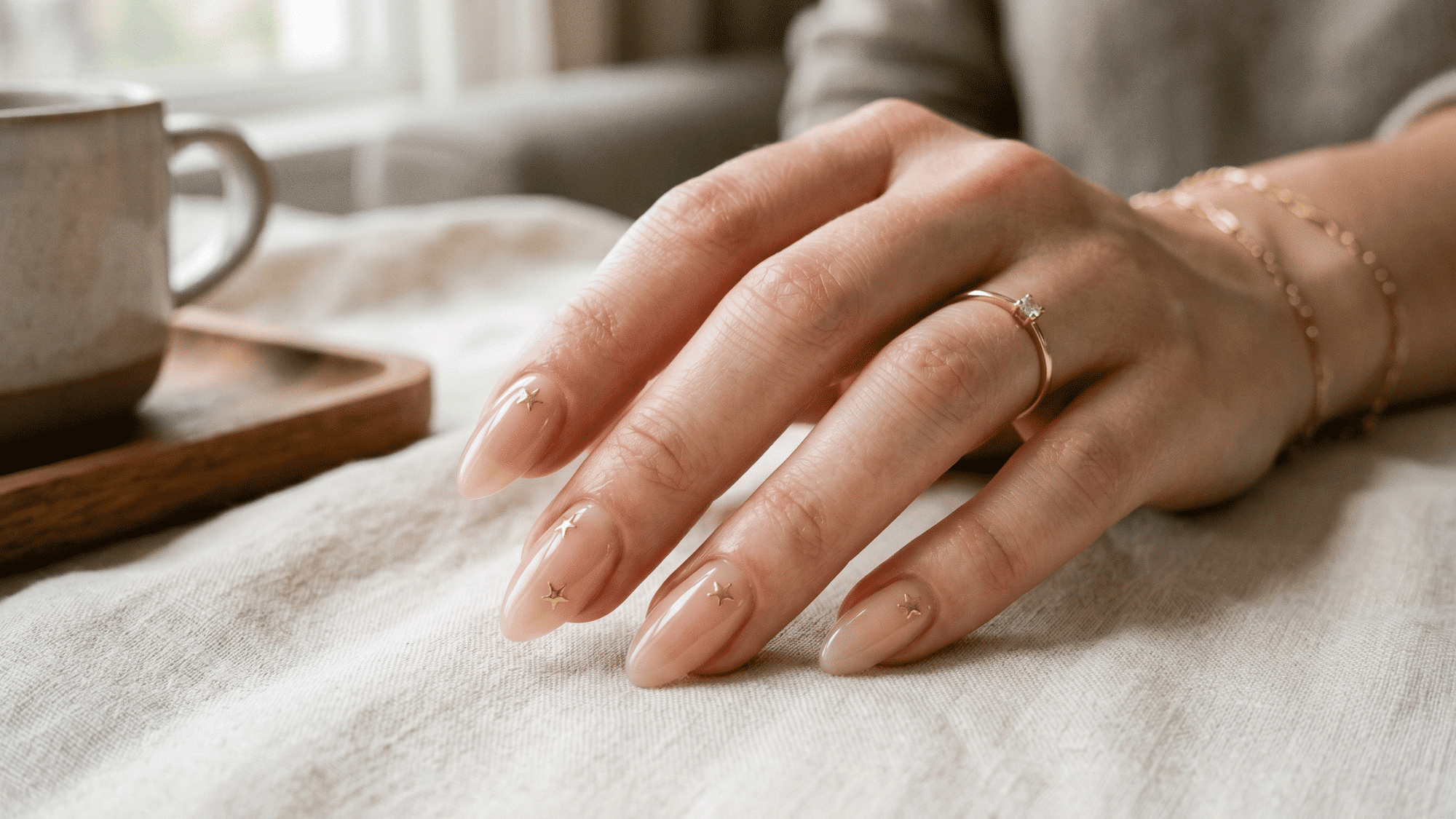 jelly nude nails with translucent glossy natural look