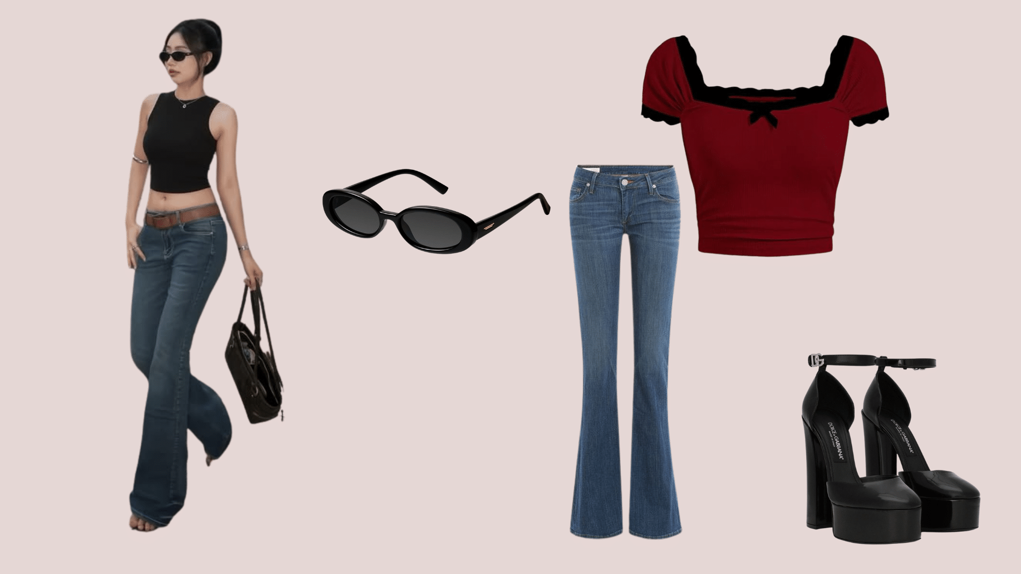 low rise bootcut jeans styled with crop top in a y2k inspired outfit