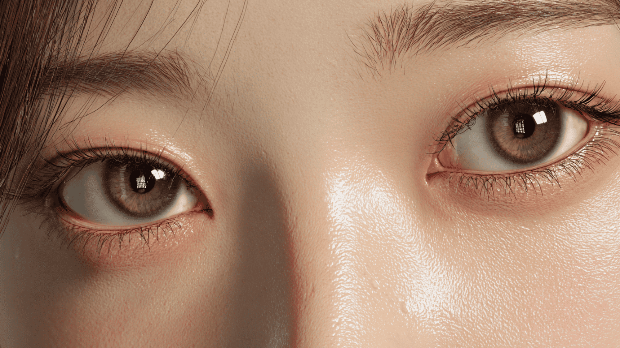 macro shot of woman eyes with radiant skin texture and minimal makeup beauty detail