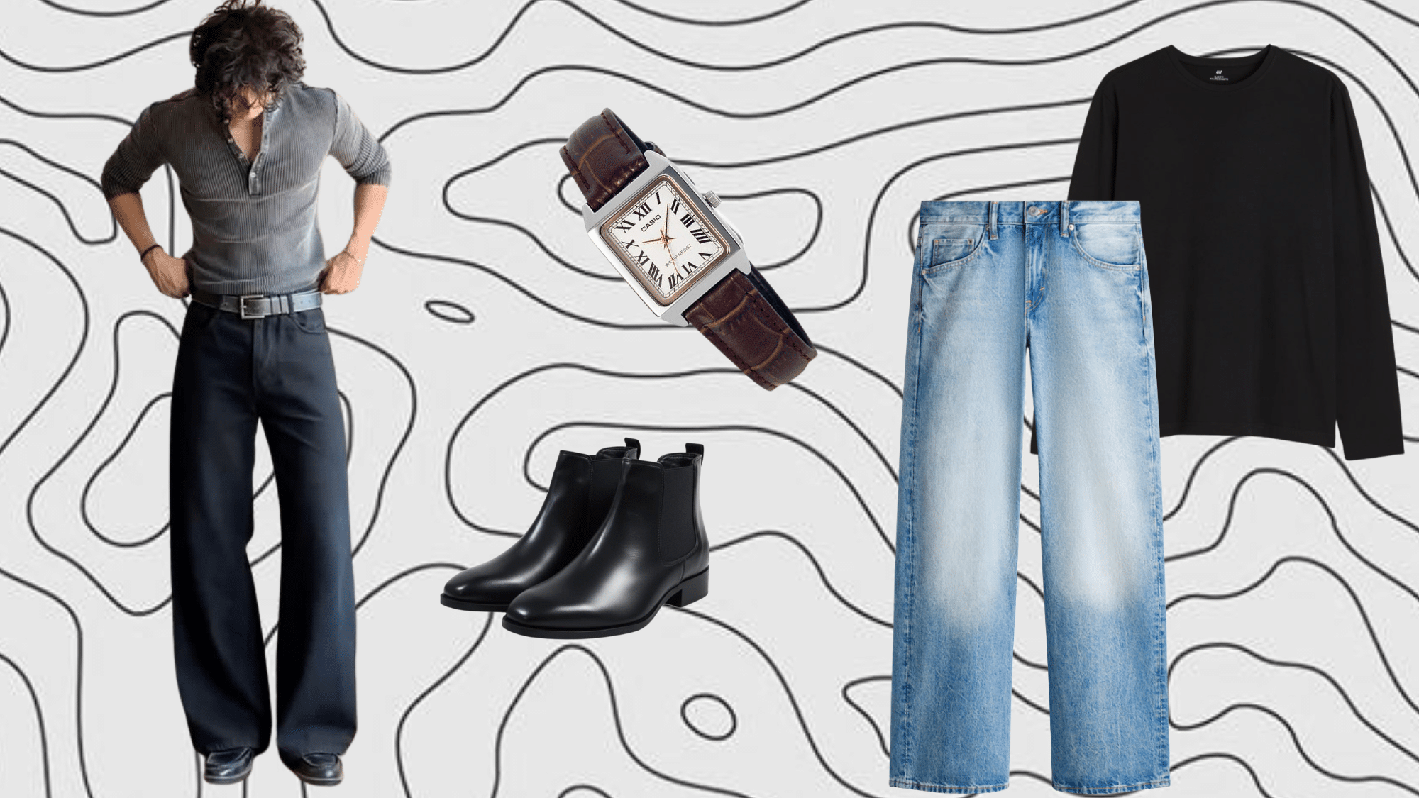 men wearing dark bootcut jeans with boots for a sharp modern outfit