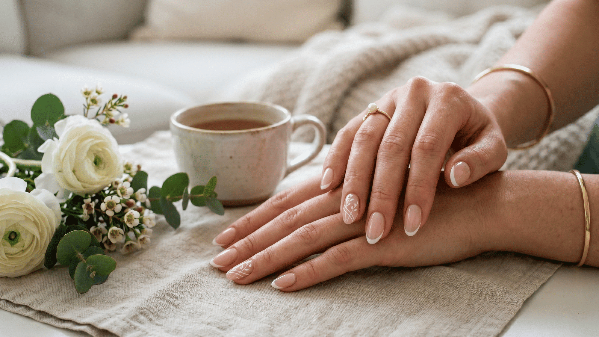 micro french tip nails with thin lines and subtle elegant design