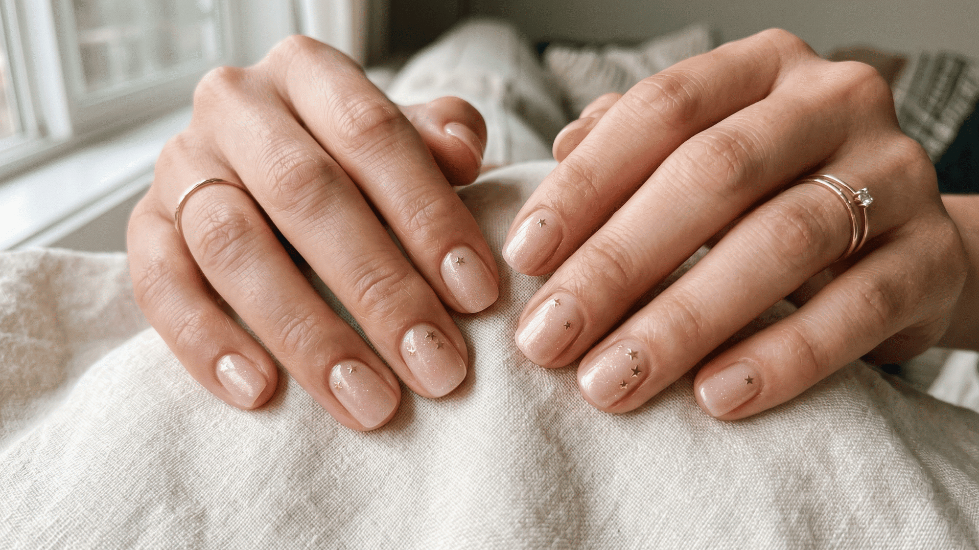 micro star nails with soft sparkle and minimal nail art