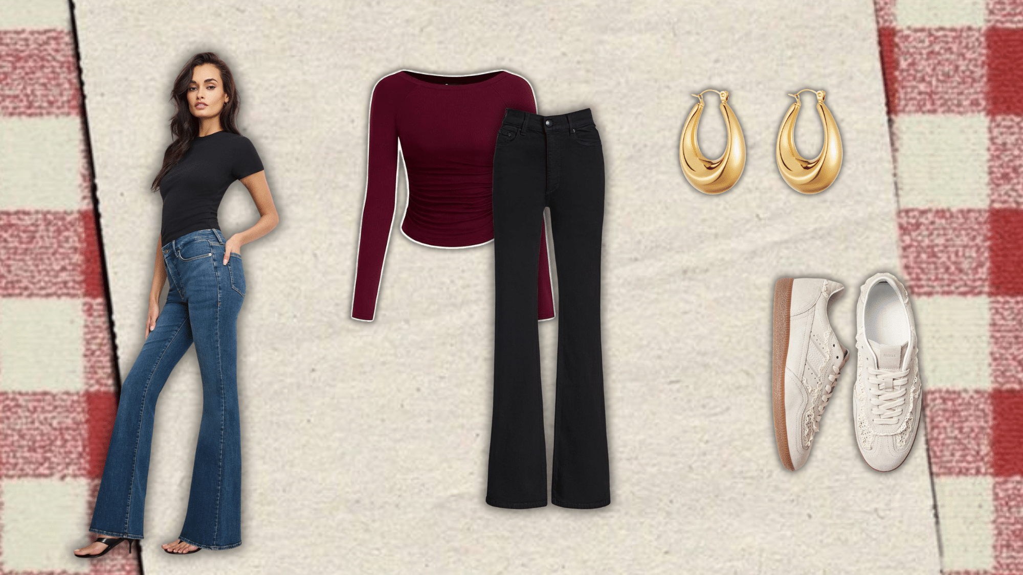 minimal clean girl outfit with bootcut jeans and fitted top