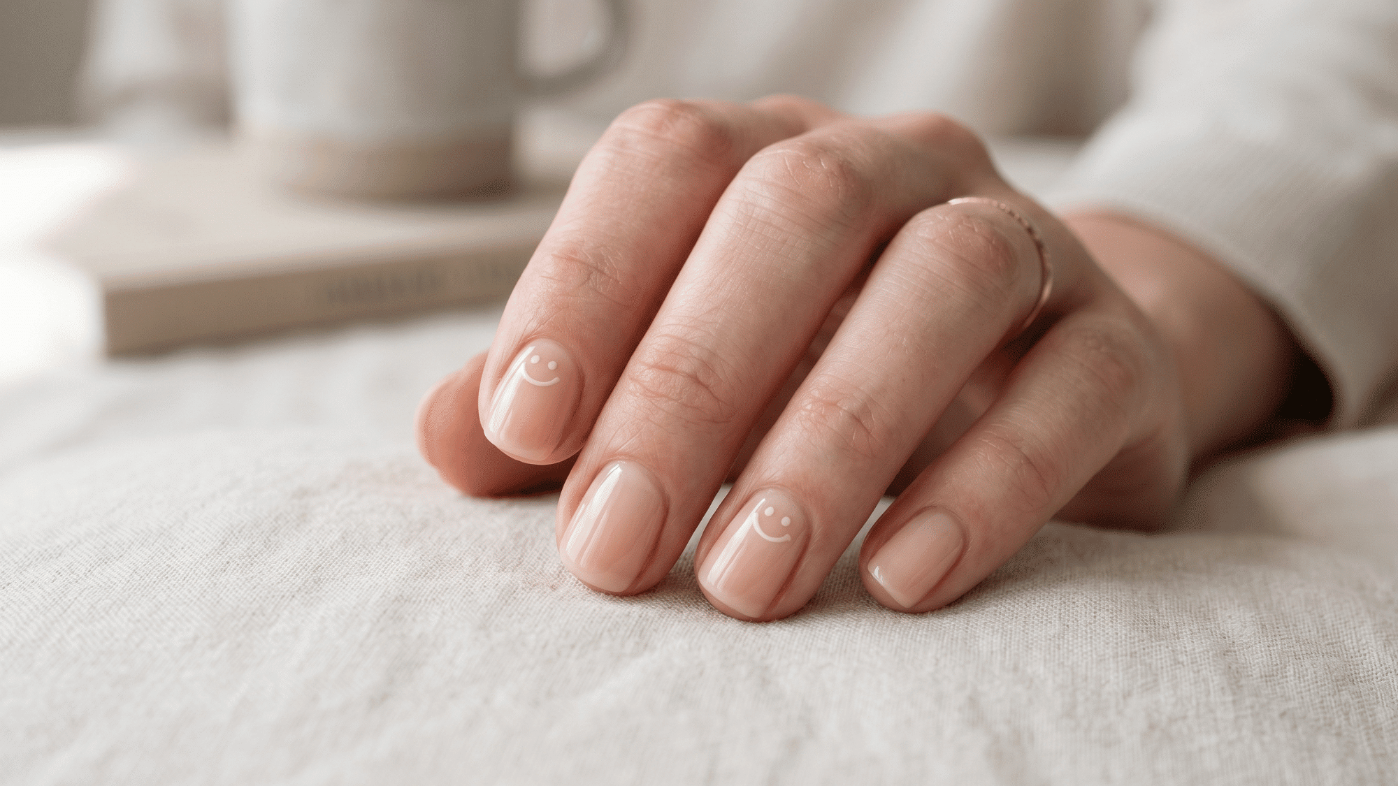 minimal nude shine nails with clean glossy neutral look