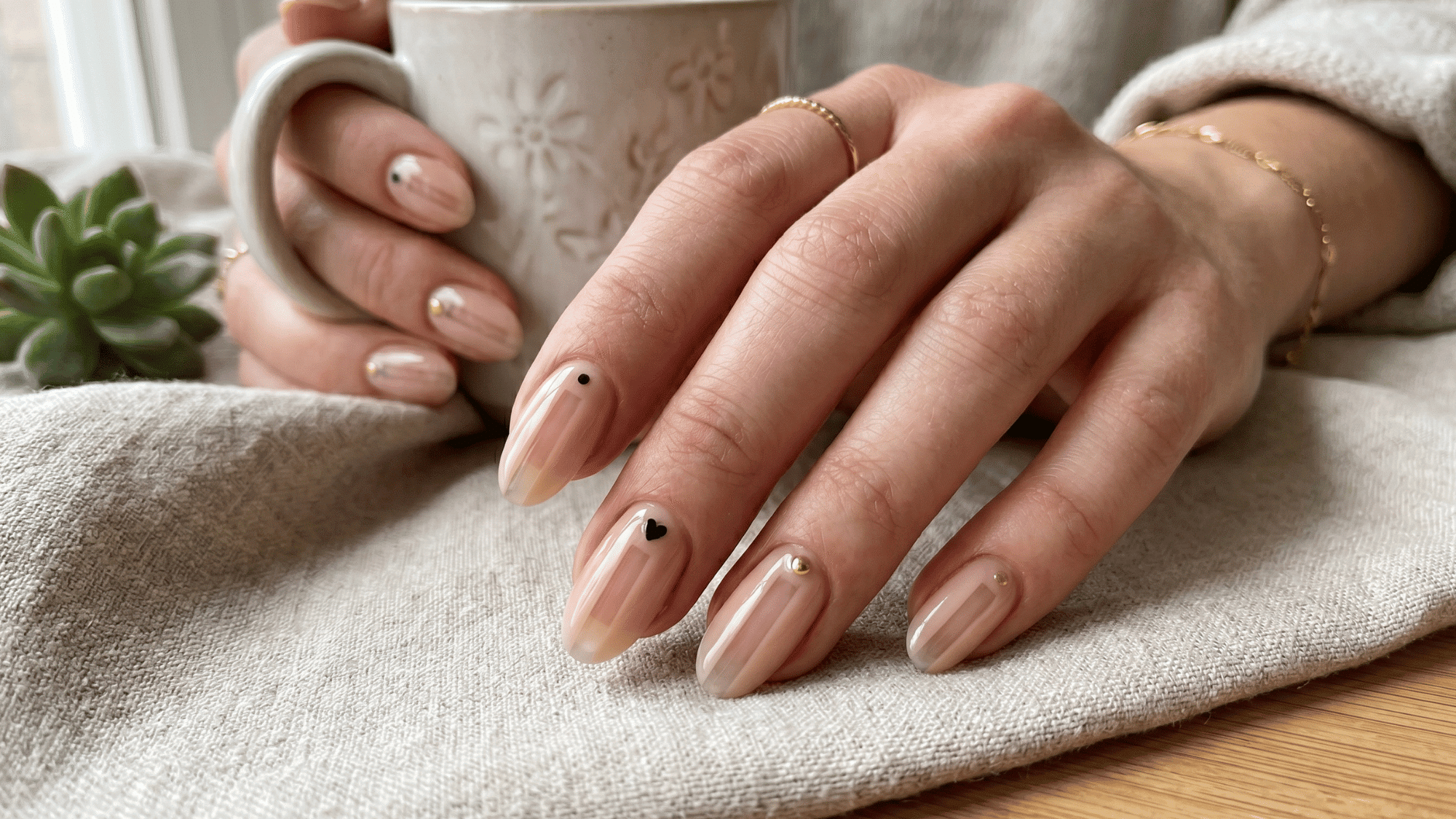 negative space stripe nails with nude base and simple design