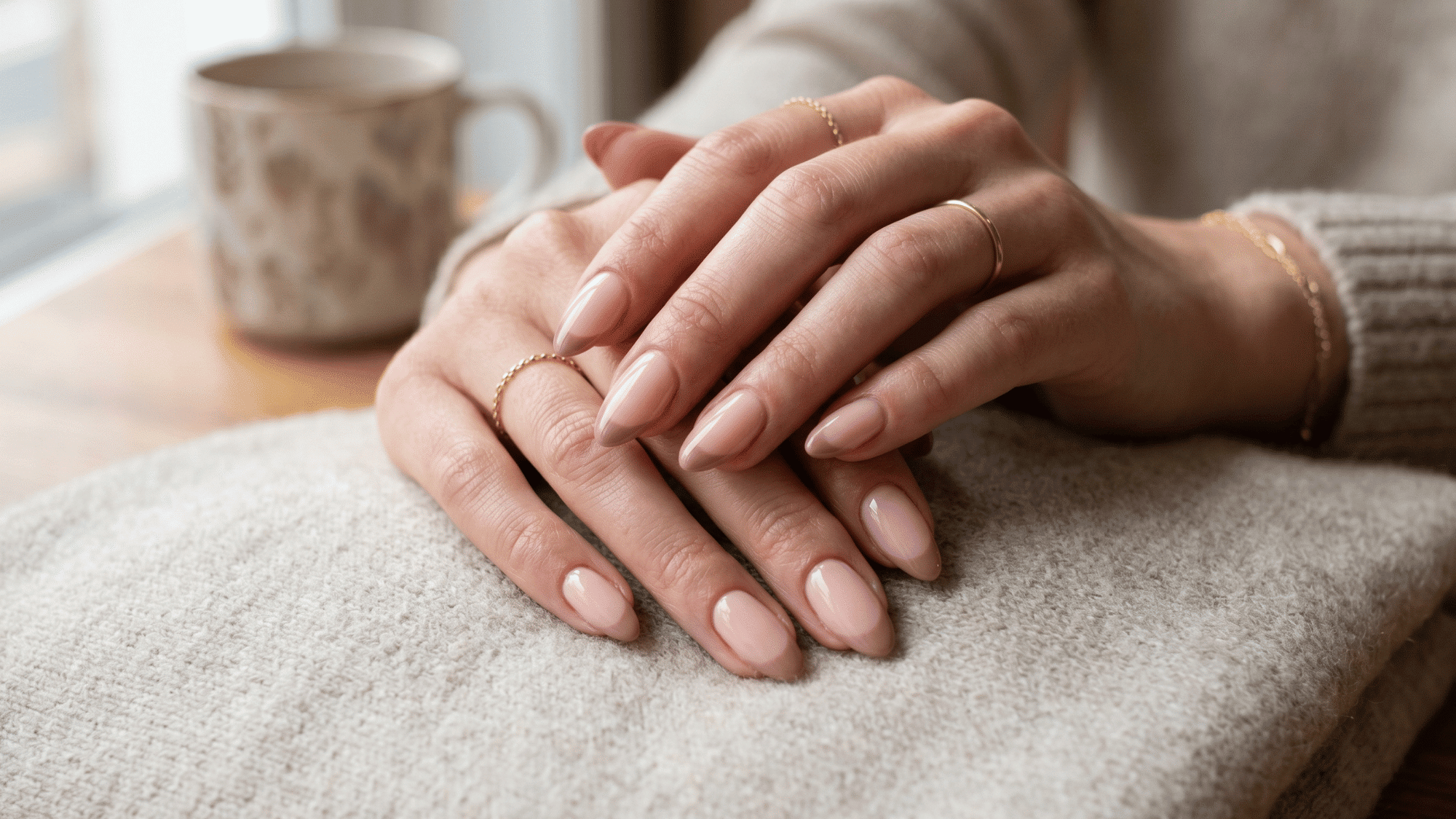 neutral tip french nails with soft taupe or blush tones