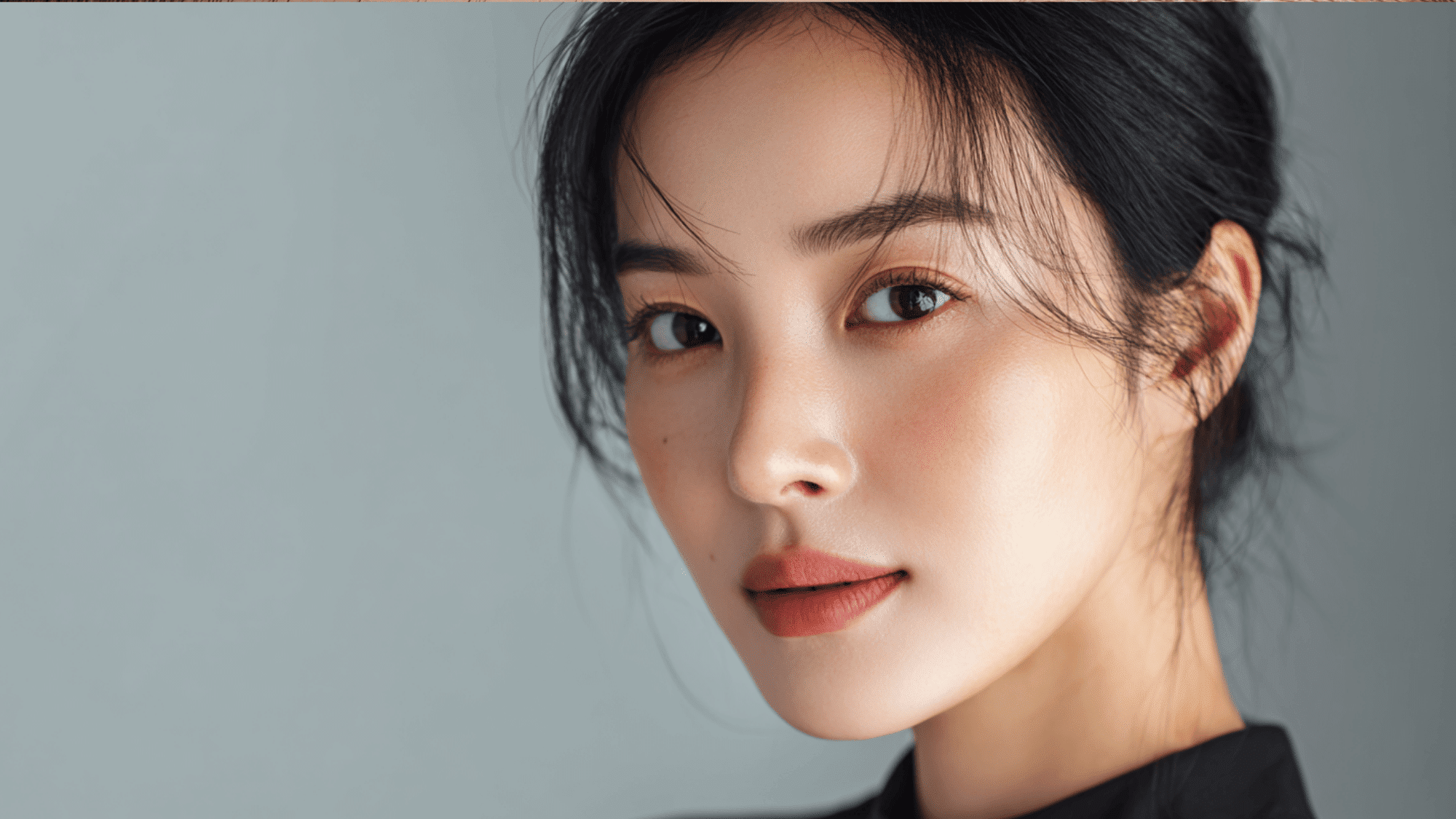 portrait of woman with clear skin soft makeup and natural look skincare beauty image