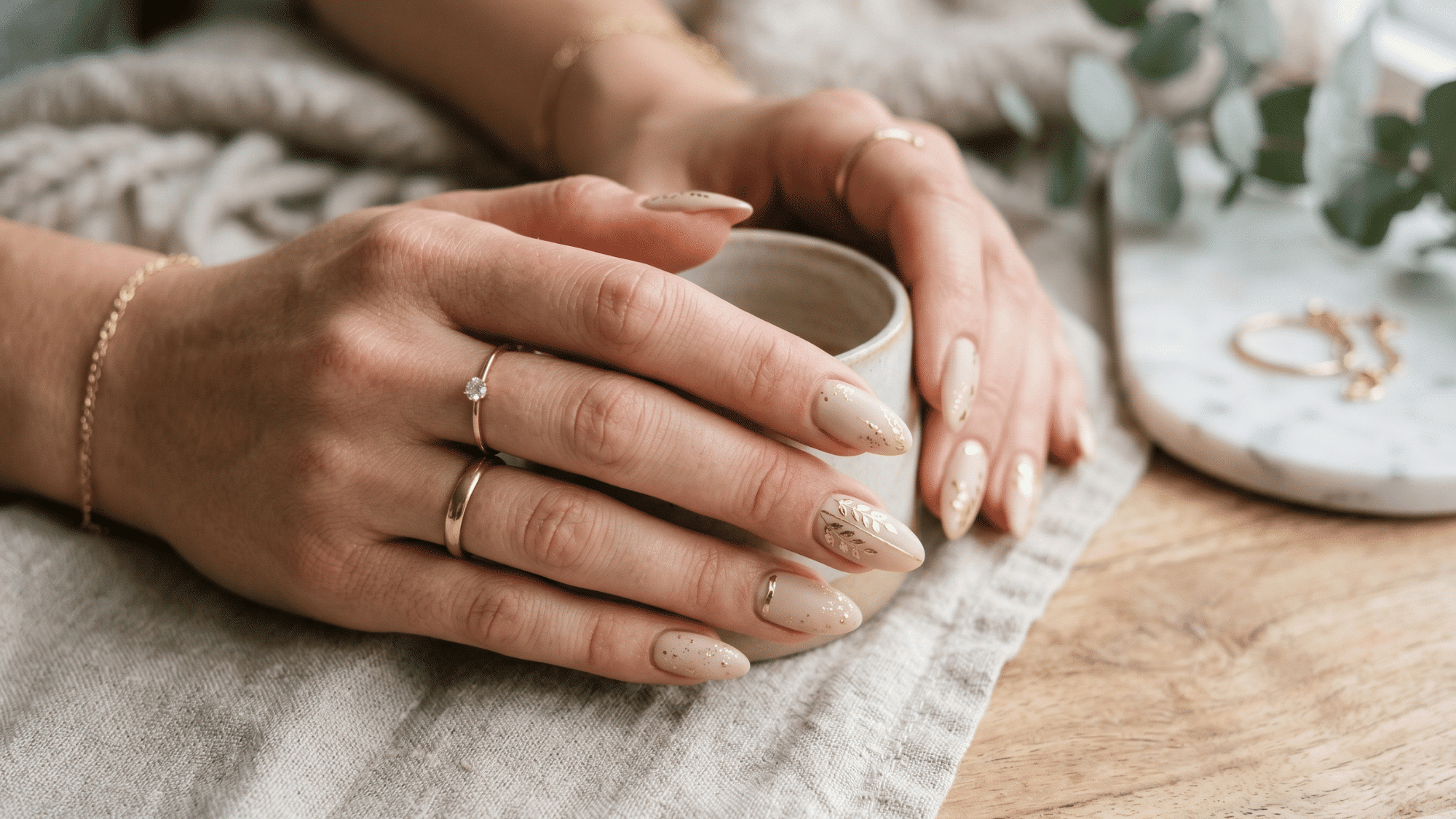 sand beige nails with soft natural neutral tone