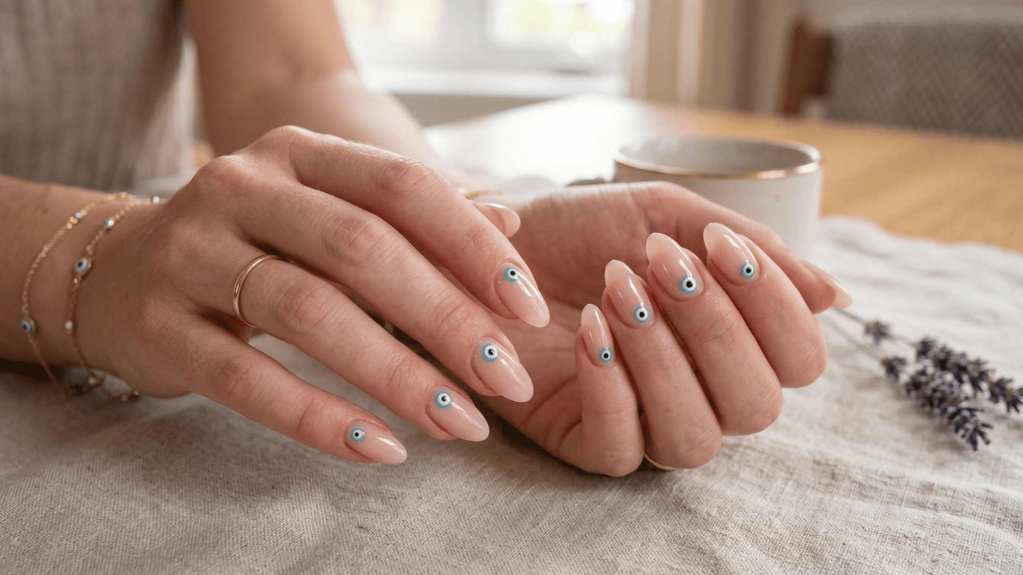 sheer pink nails with evil eye and clean modern look (1)