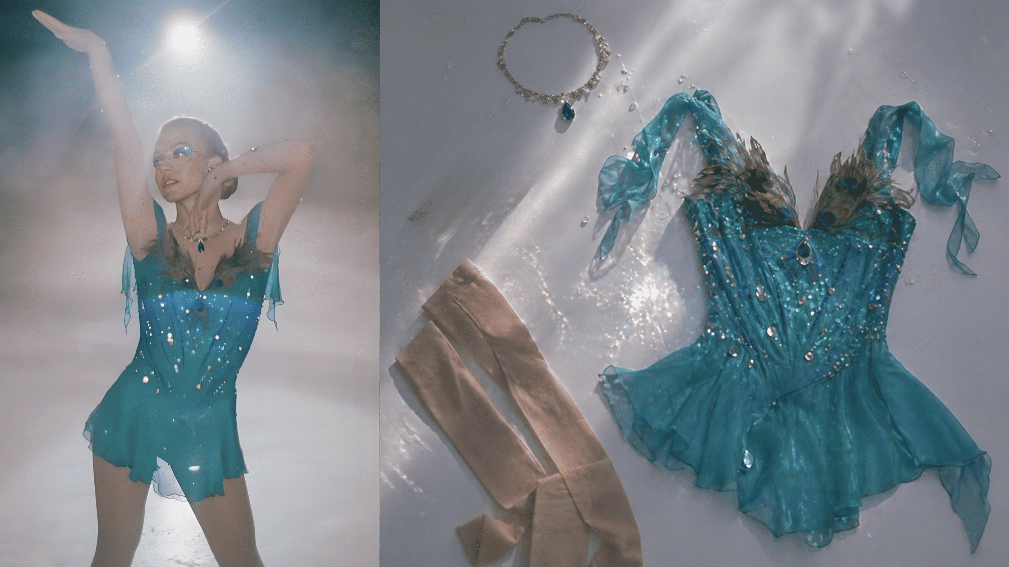 cassie ice skating dress euphoria pastel feminine outfit with soft curls and delicate styling (1)