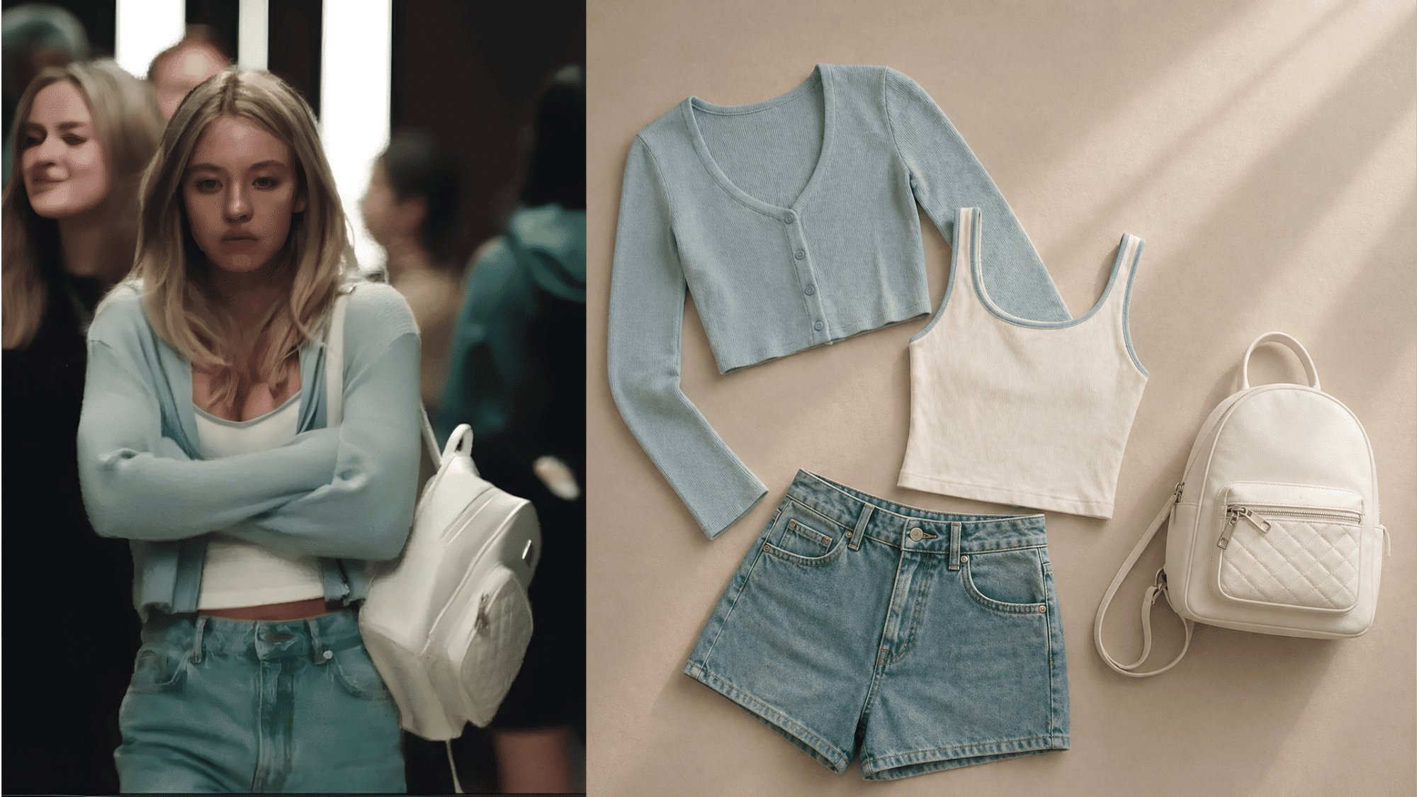 cassie in cardigan and jeans look