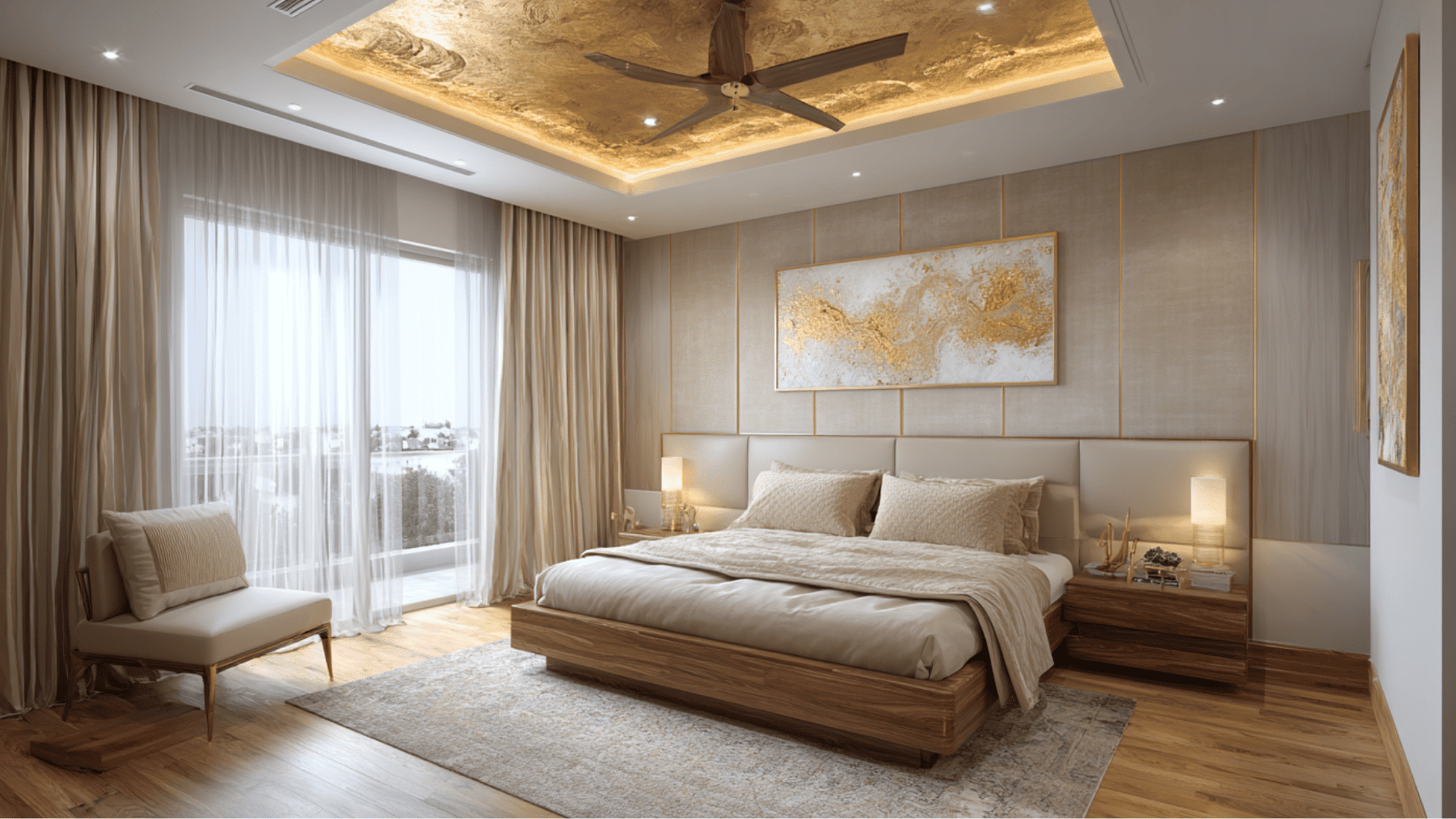 luxury bedroom with tray ceiling, recessed lighting, and elegant decorative ceiling details