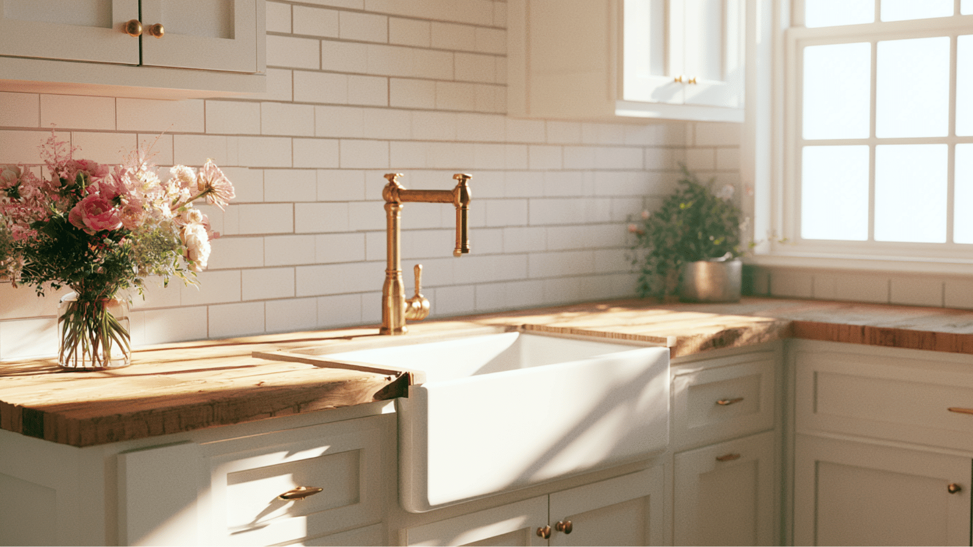 farmhouse kitchen with apron-front sink, wood accents, and bright natural light for a timeless look