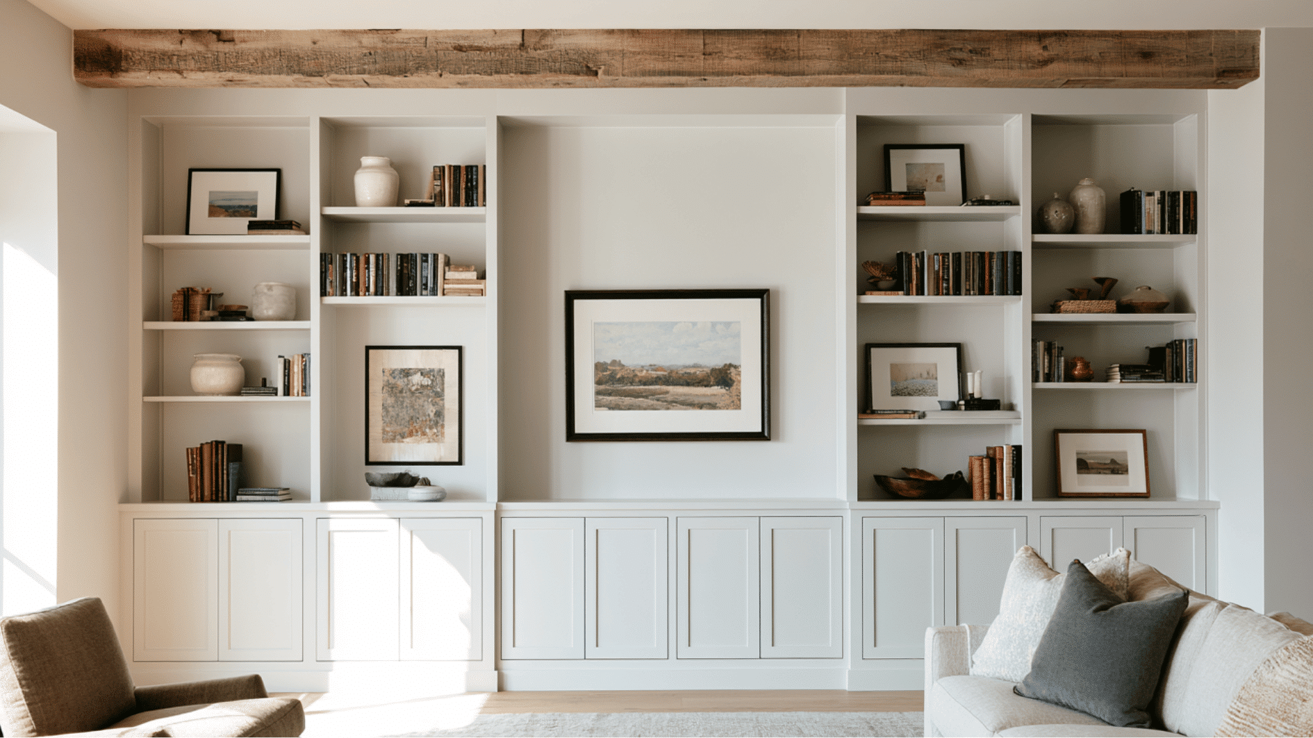 built-in shelving and bookcases providing stylish storage without taking up floor space