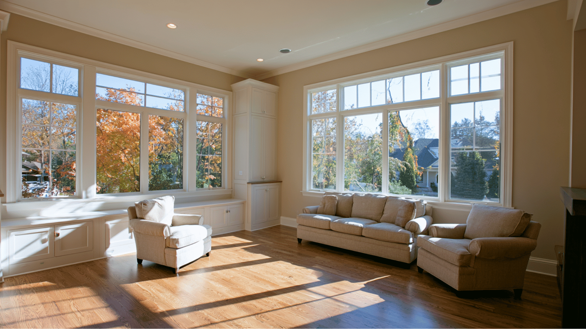 large windows bringing natural light into the living room and creating a brighter, more open interior space