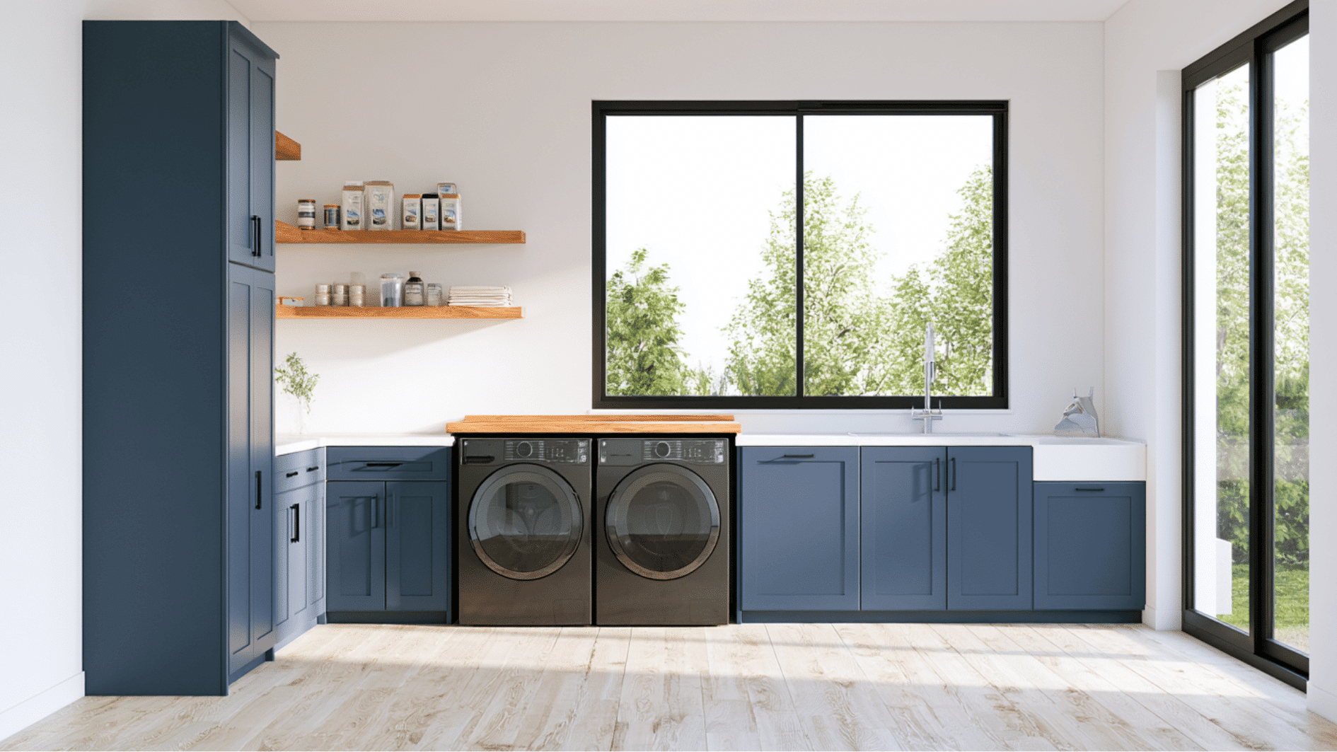 efficient laundry room with smart storage, folding counter, and organized laundry essentials