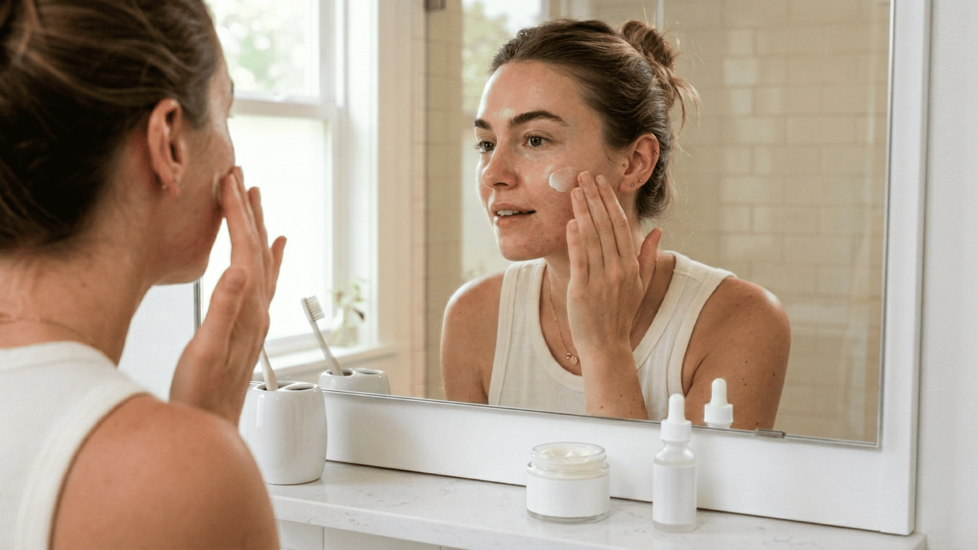 individual applying moisturizer to their face to keep the skin hydrated, smooth, and healthy-looking