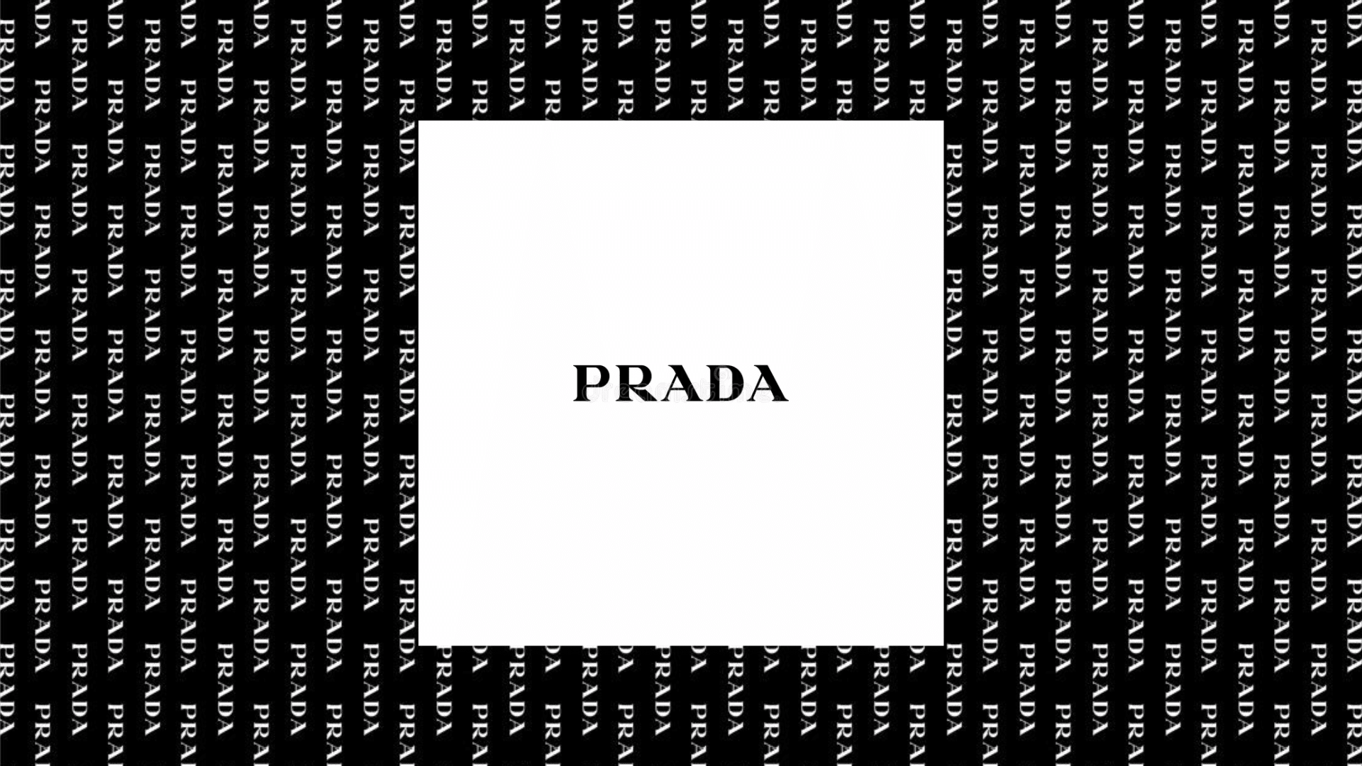 prada logo with a backdrop with prada print on it