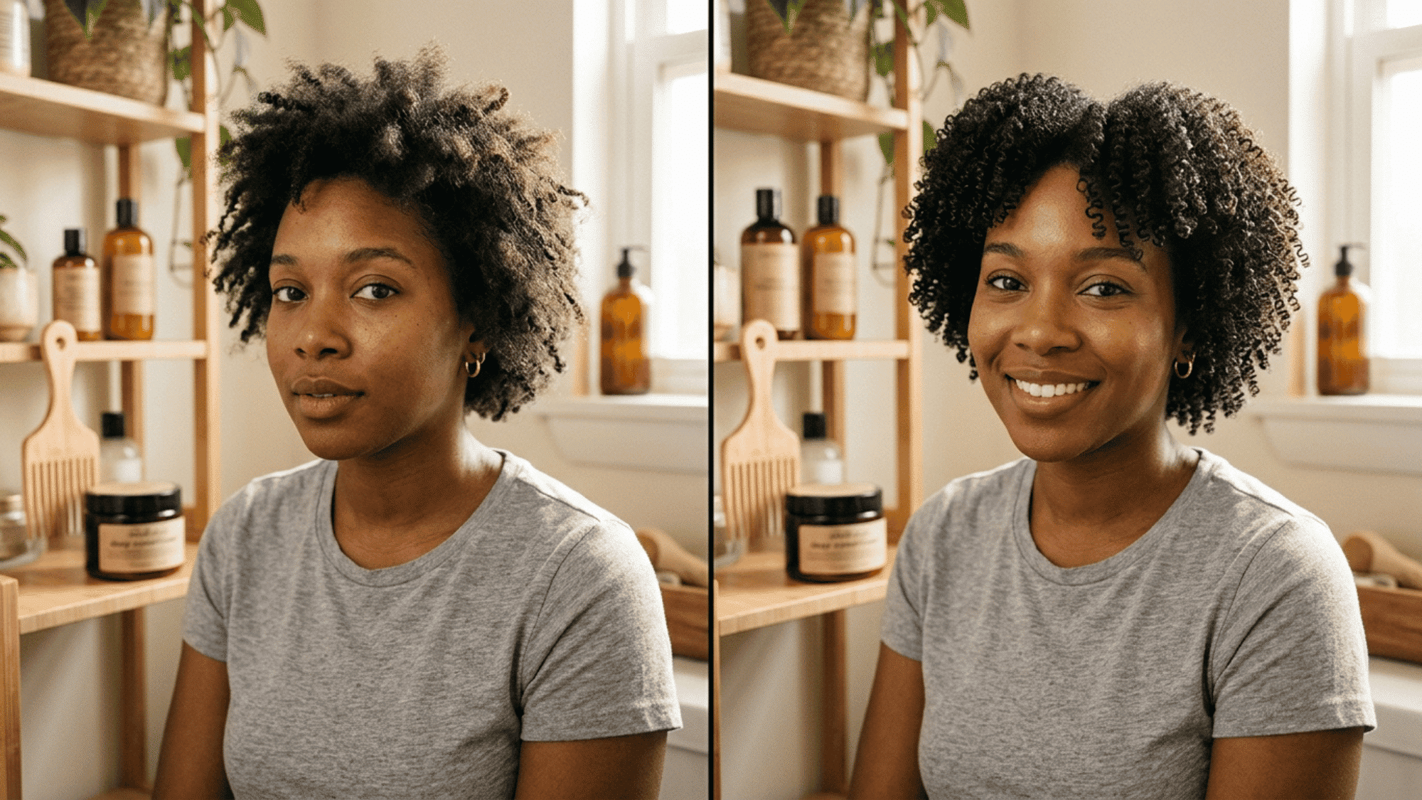woman with softer moisturized coils after shampoo showing hydrated texture and healthy natural shine
