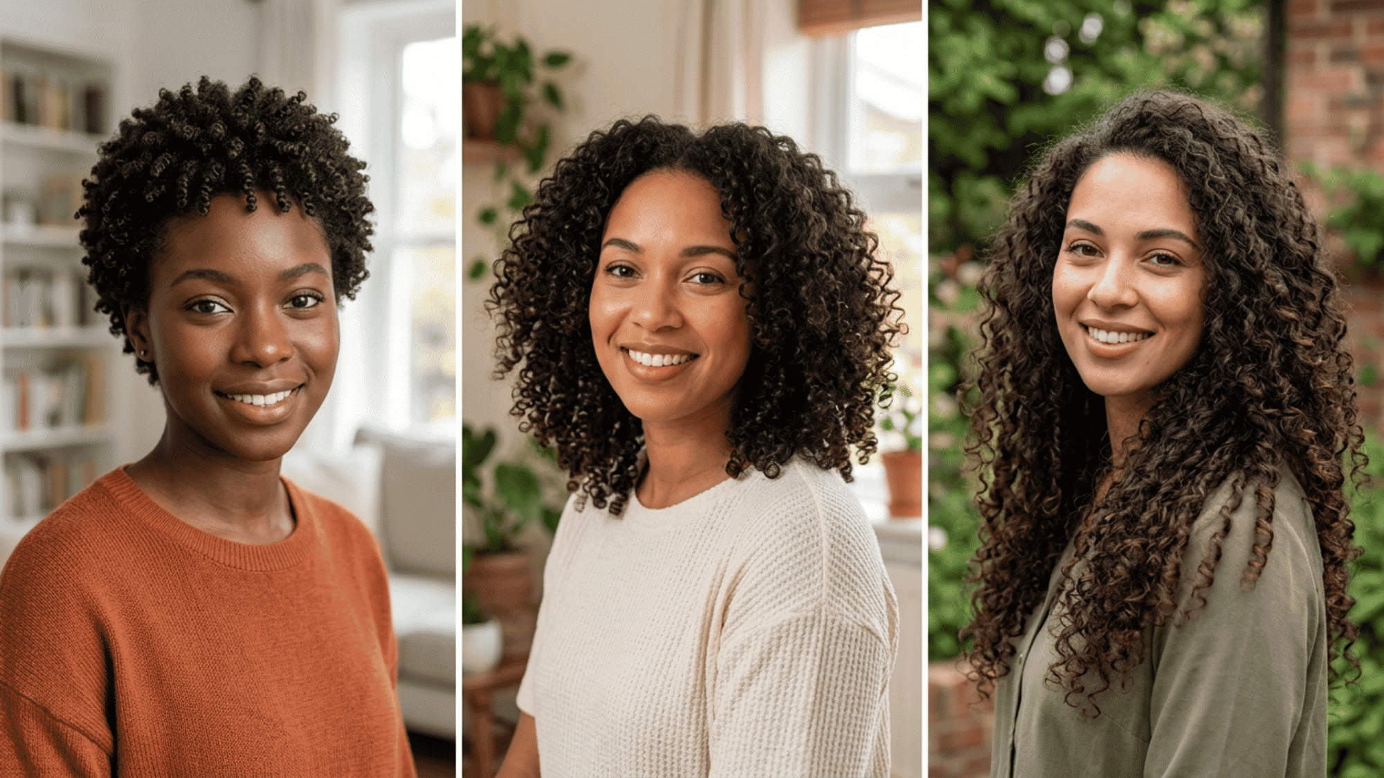three women showing short medium and long 3c curls with length changes