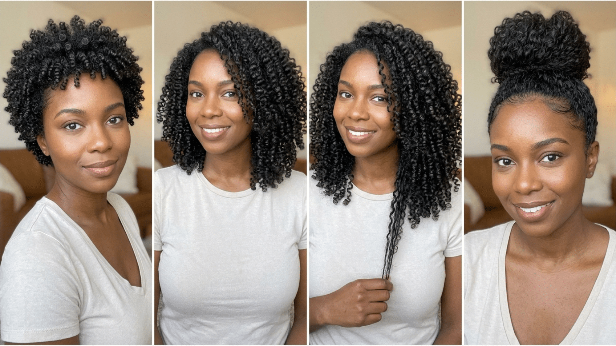 3c curly hair shown at short medium long and pulled back lengths