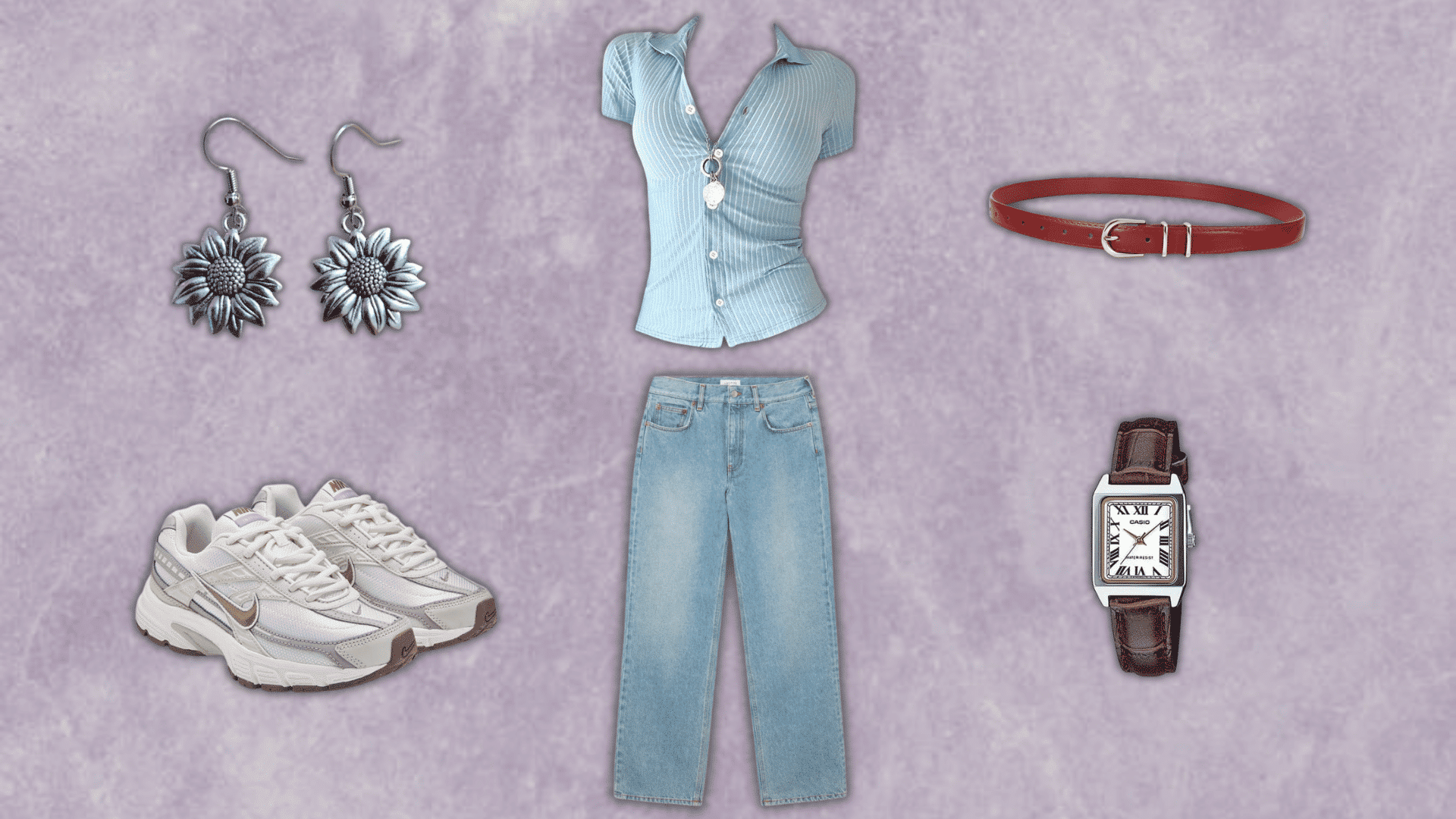 90s mom jeans outfit with a button top belt and sneakers from the blog