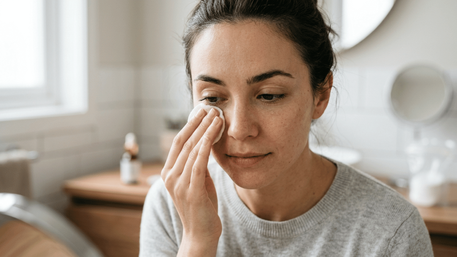 gently patting skin under eyes instead of rubbing to prevent fine lines