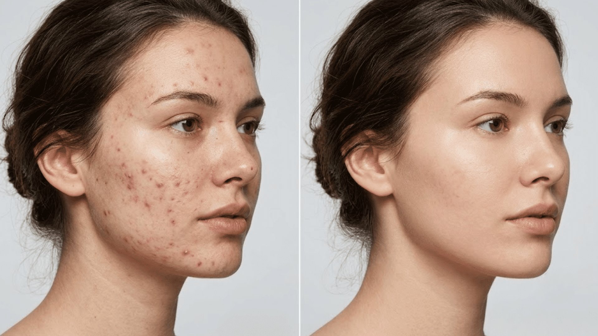 before and after comparison showing reduced acne, clearer skin, and faded post-acne marks after treatment