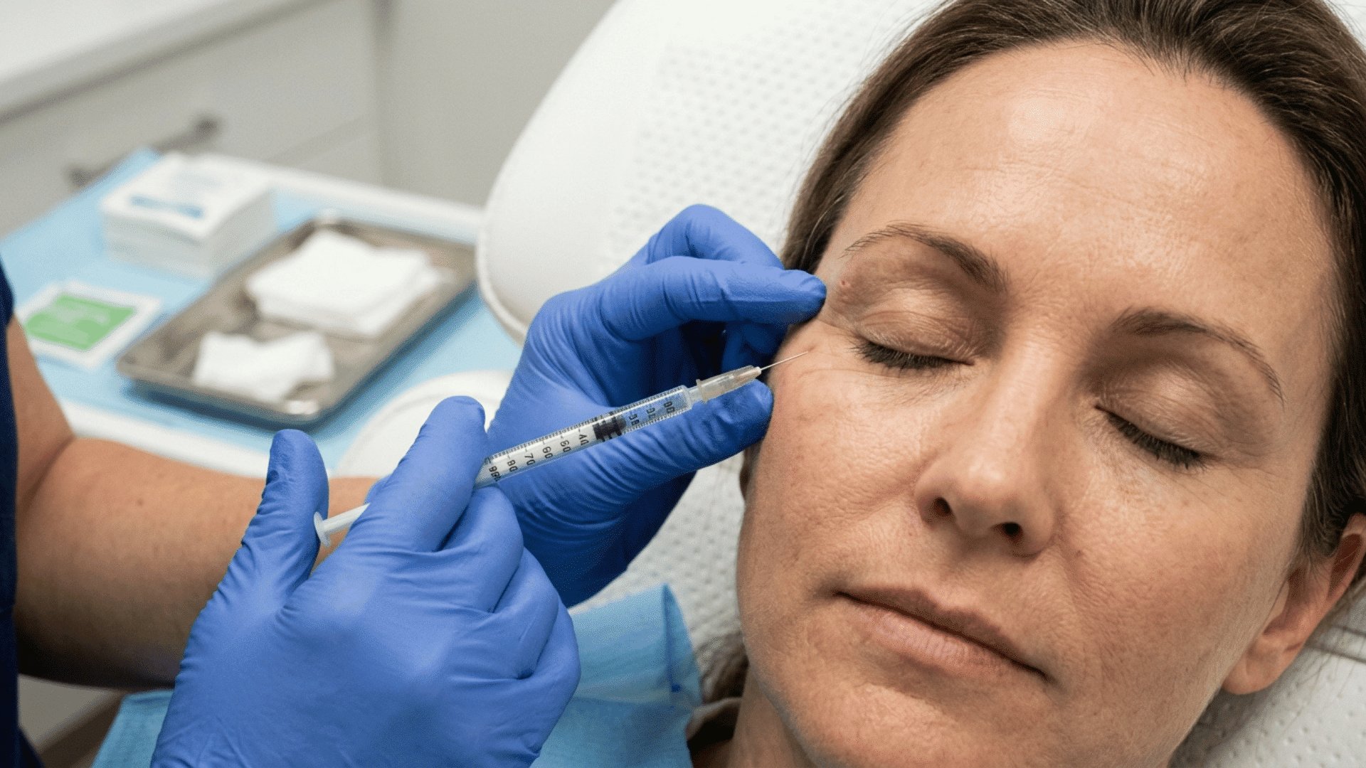 close-up of a Botox injection being administered near the under-eye area