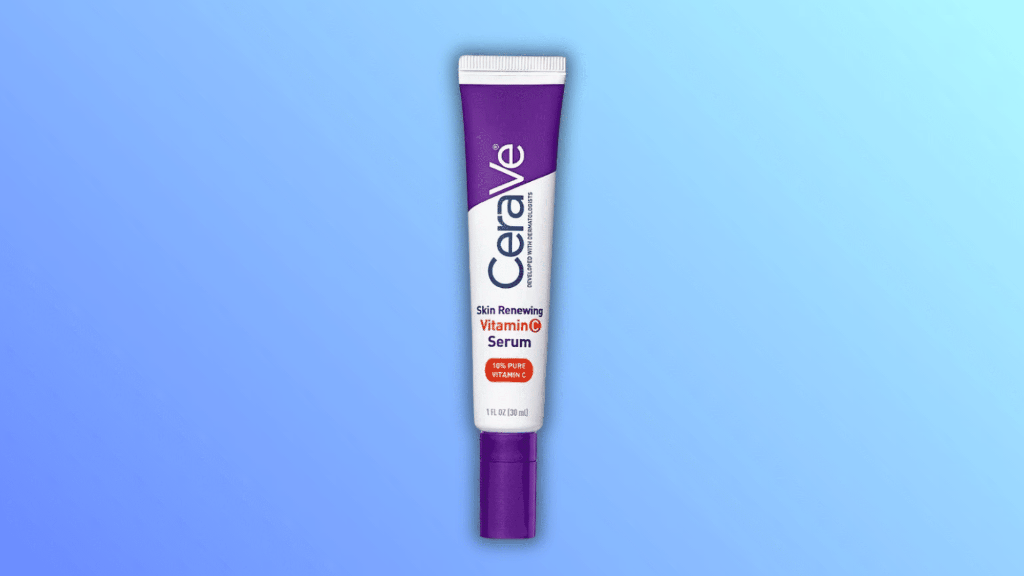 cerave vitamin c serum tube on blue background