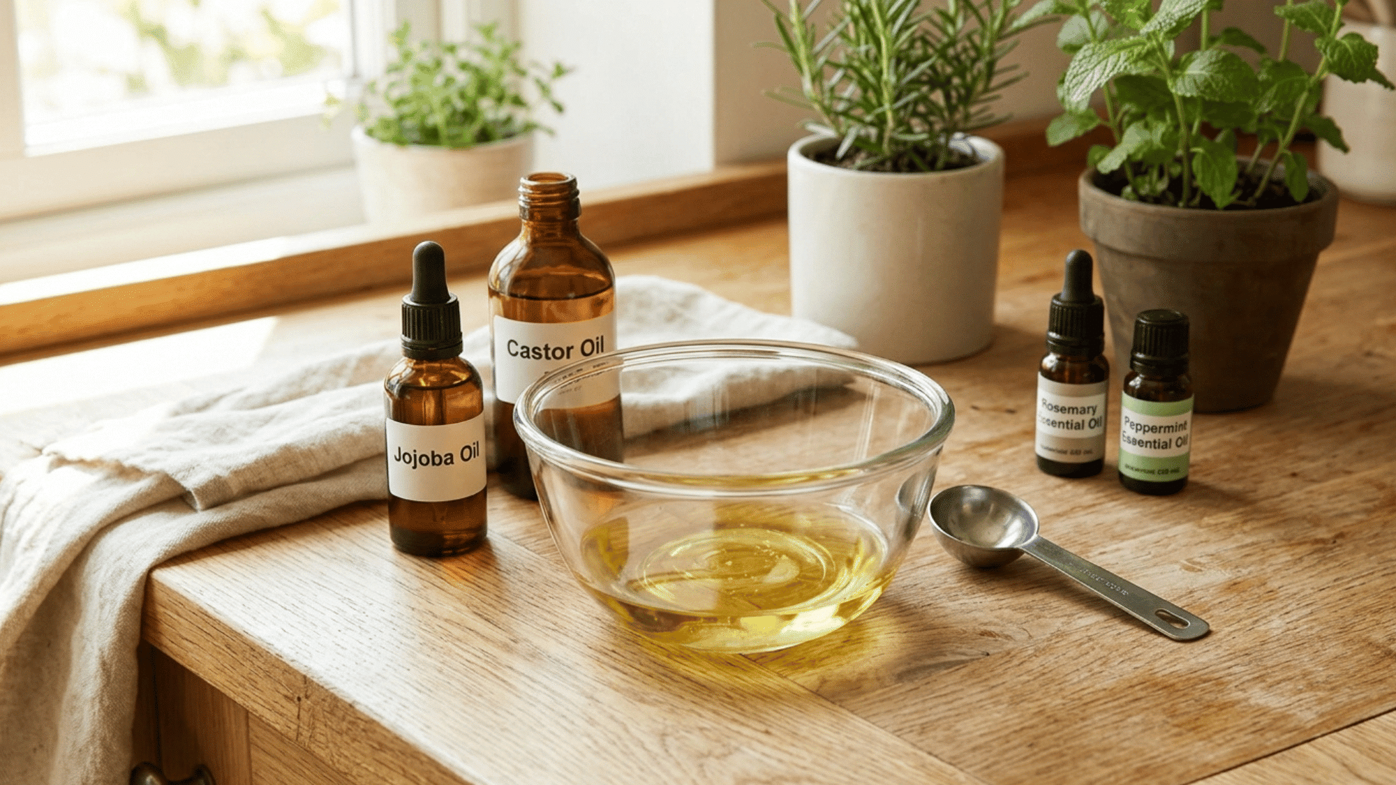 bowl with <echighlighted><echighlighted><echighlighted><echighlighted><echighlighted><echighlighted><echighlighted><echighlighted><echighlighted><echighlighted><echighlighted><echighlighted><echighlighted>diy hair growth oil</echighlighted></echighlighted></echighlighted></echighlighted></echighlighted></echighlighted></echighlighted></echighlighted></echighlighted></echighlighted></echighlighted></echighlighted></echighlighted> beside jojoba castor rosemary and peppermint oils ready for mixing