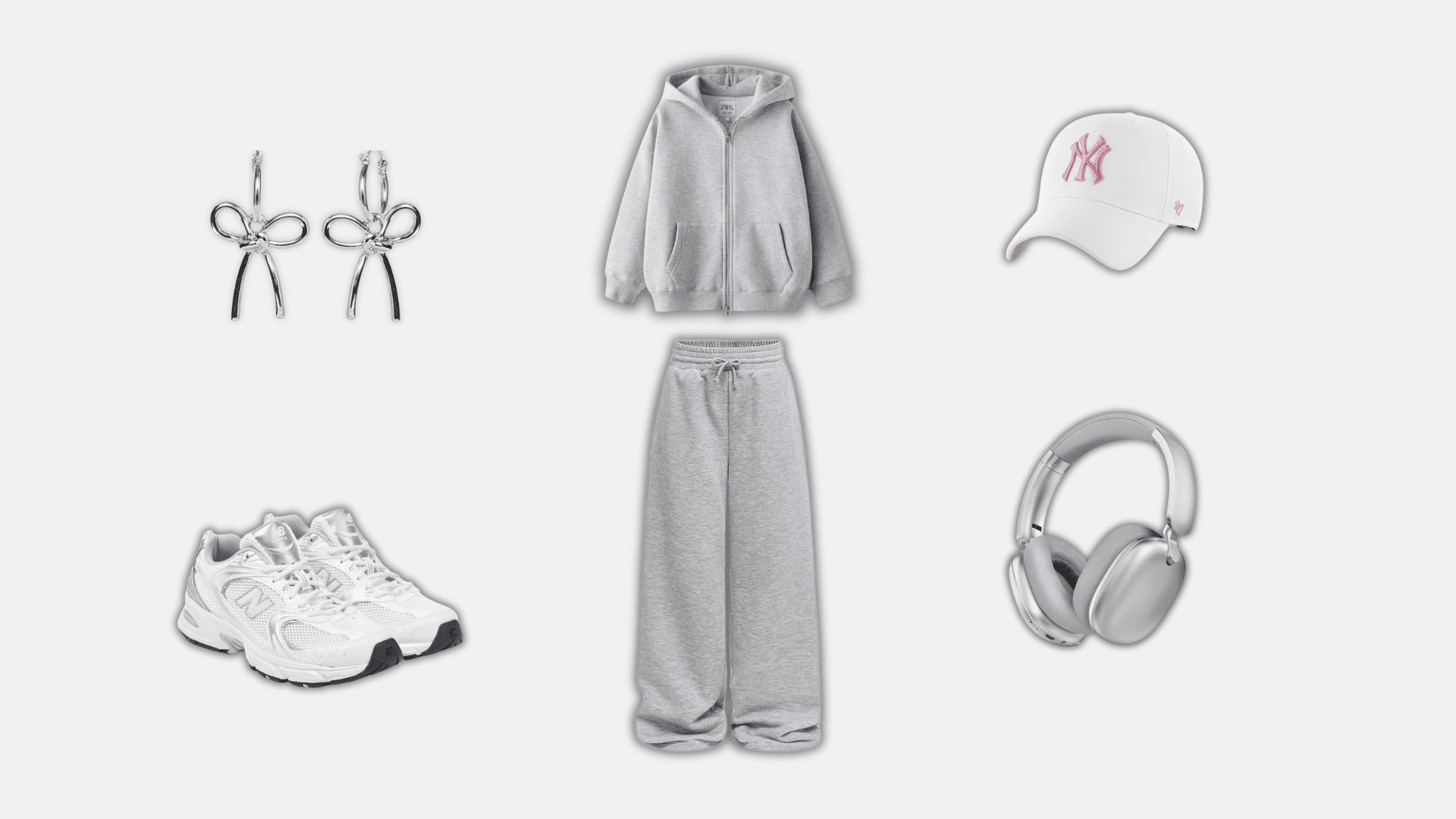 gray hoodie set with sneakers cap and headphones for casual style
