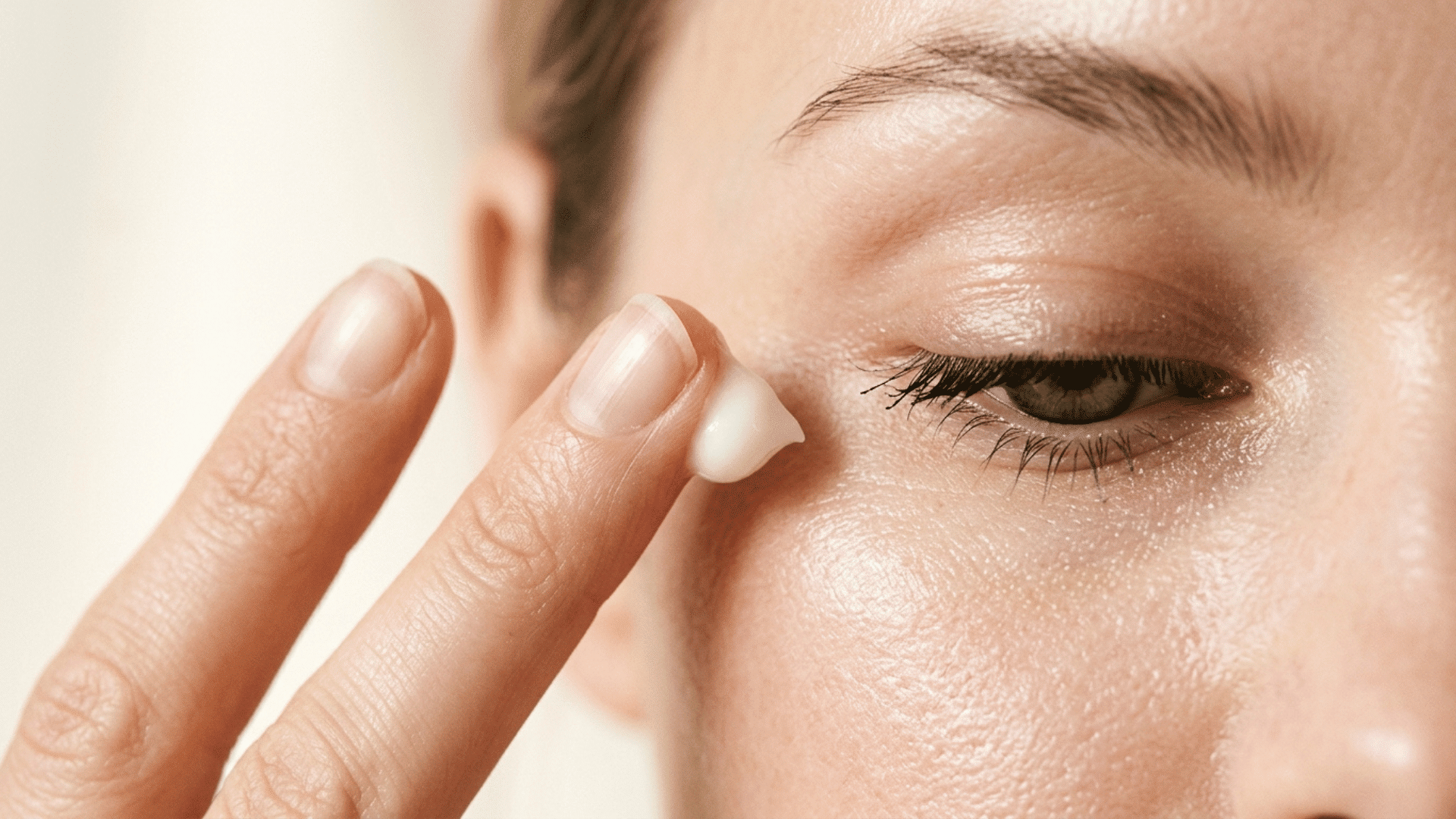 applying hydrating eye cream with hyaluronic acid for under eye wrinkles